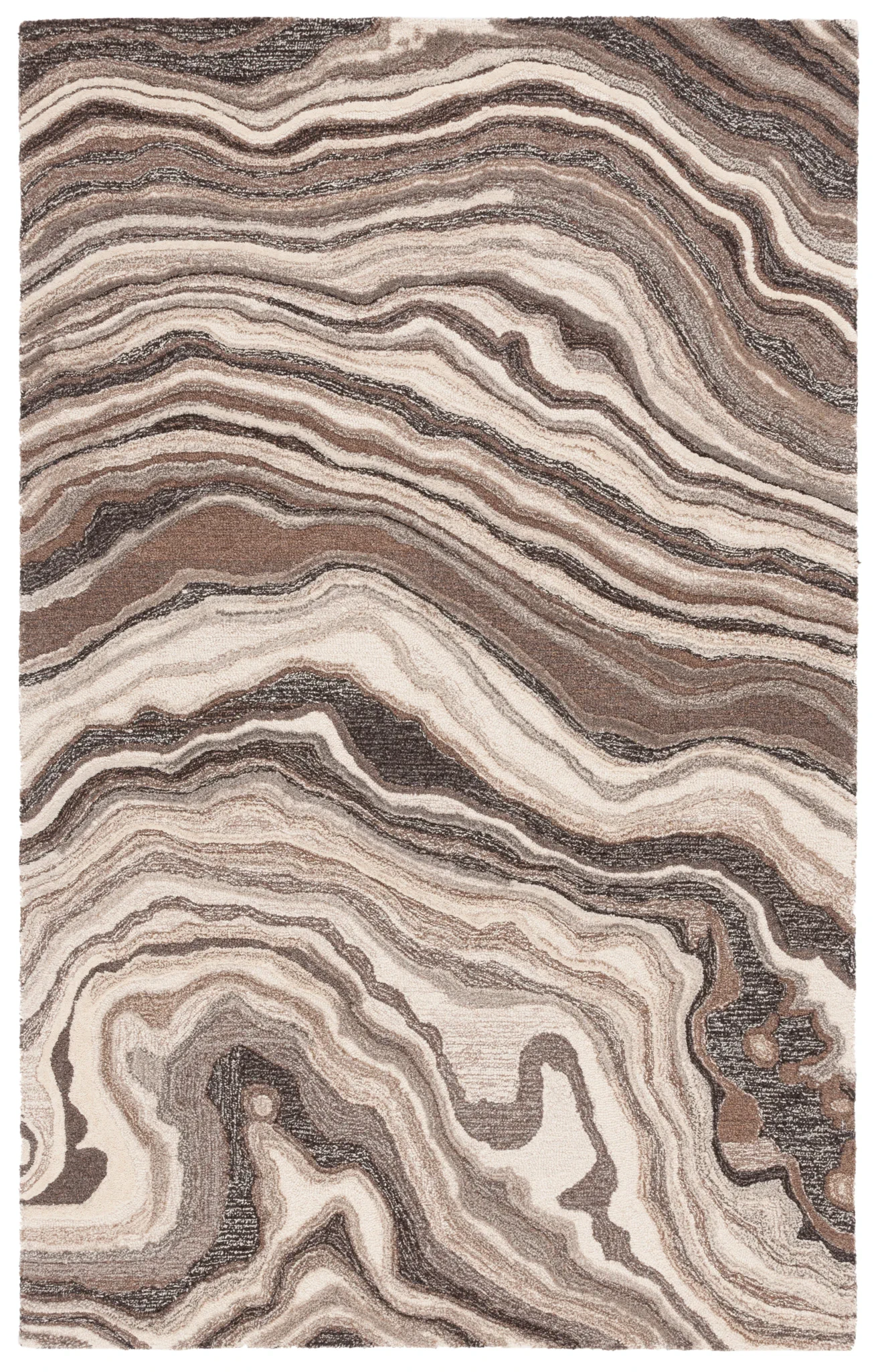 Metro Swirl Marble Hand-Tufted Wool Rug in Brown / Ivory