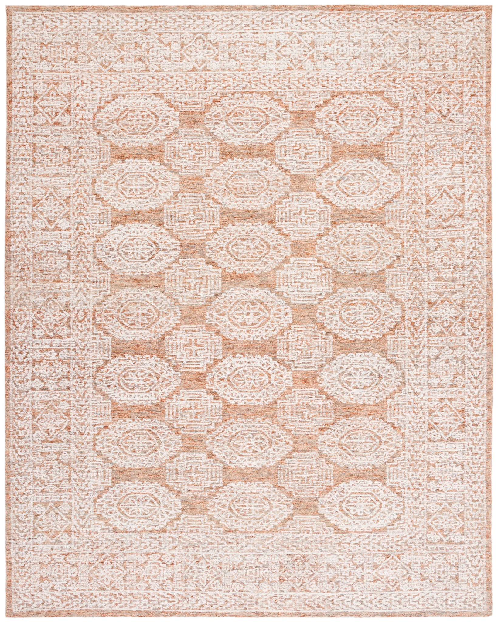 Metro Geometric Tile Hand-Tufted Wool Rug in Natural / Rust