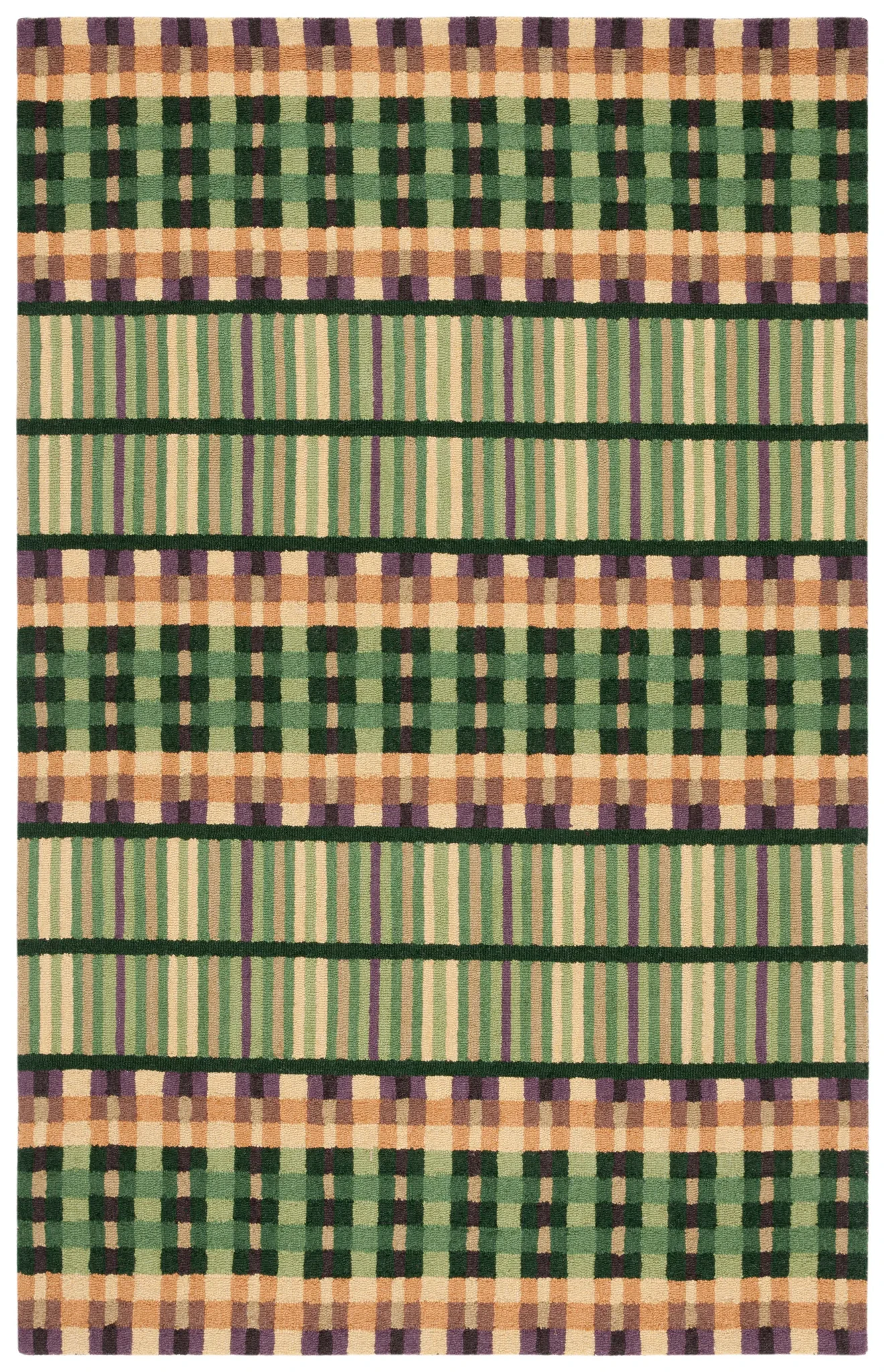 Metro Checkered And Striped Hand-Tufted Wool Rug in Green / Gold