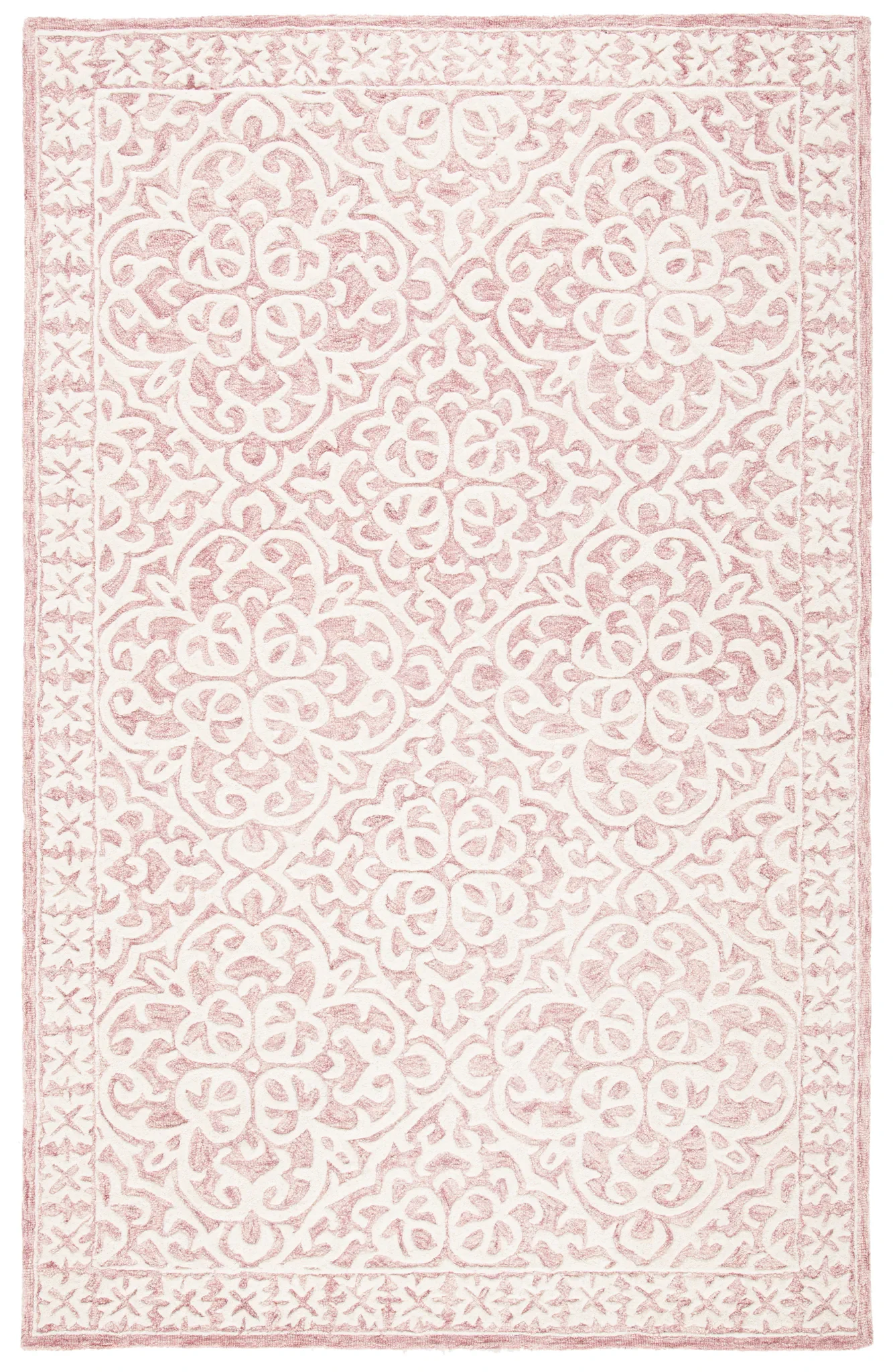 Metro Interlocking Scroll Hand-Tufted Wool Rug in Pink / Ivory