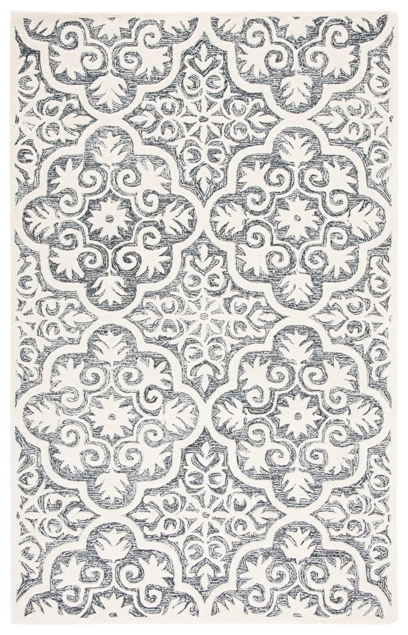Metro Quatrefoil Tile Hand-Tufted Wool Rug in Black / Ivory