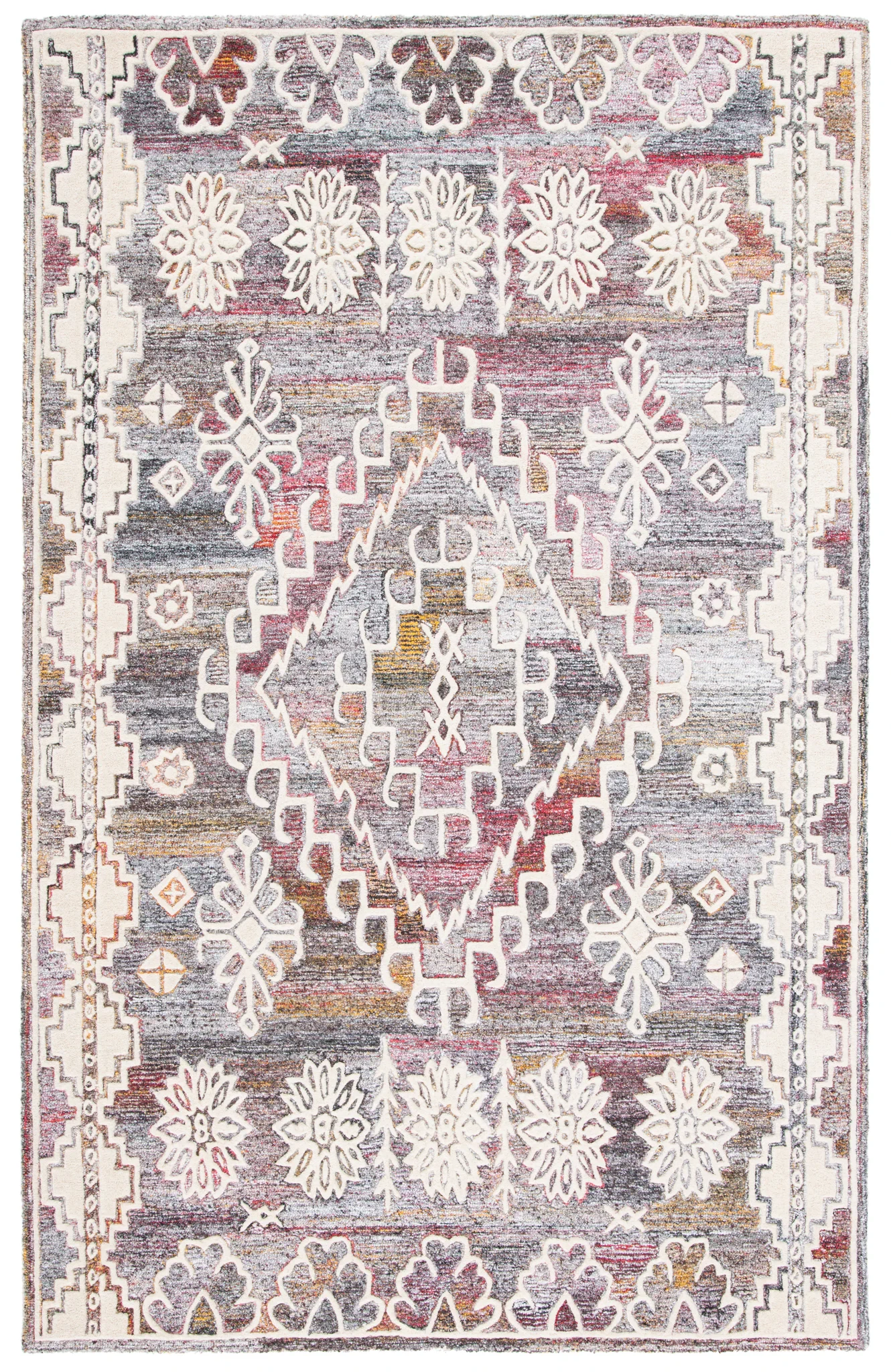 Metro Southwestern Medallion Hand-Tufted Wool Rug in Red / Ivory
