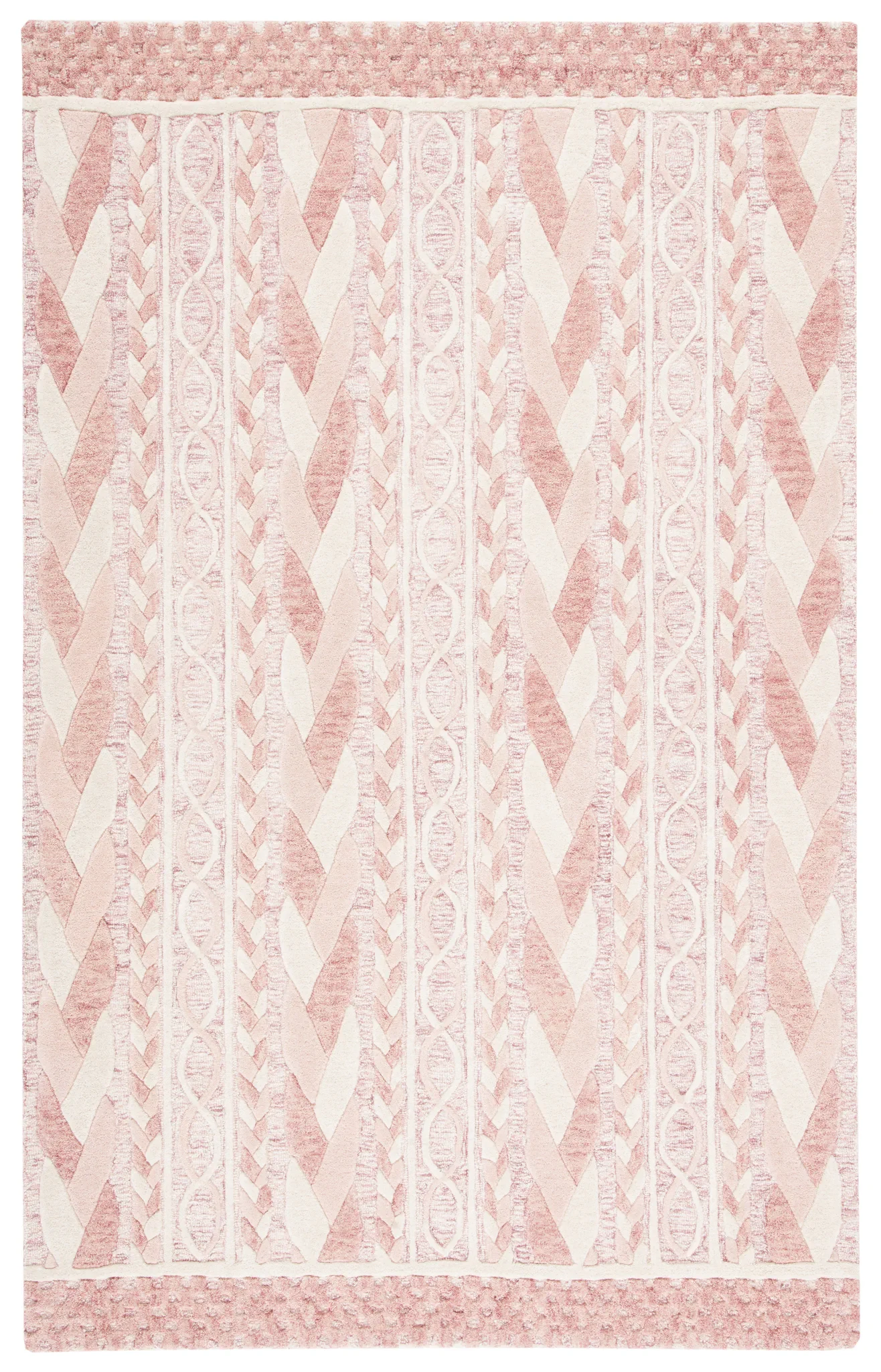 Metro Braided Stripe Hand-Tufted Wool Rug in Pink / Ivory