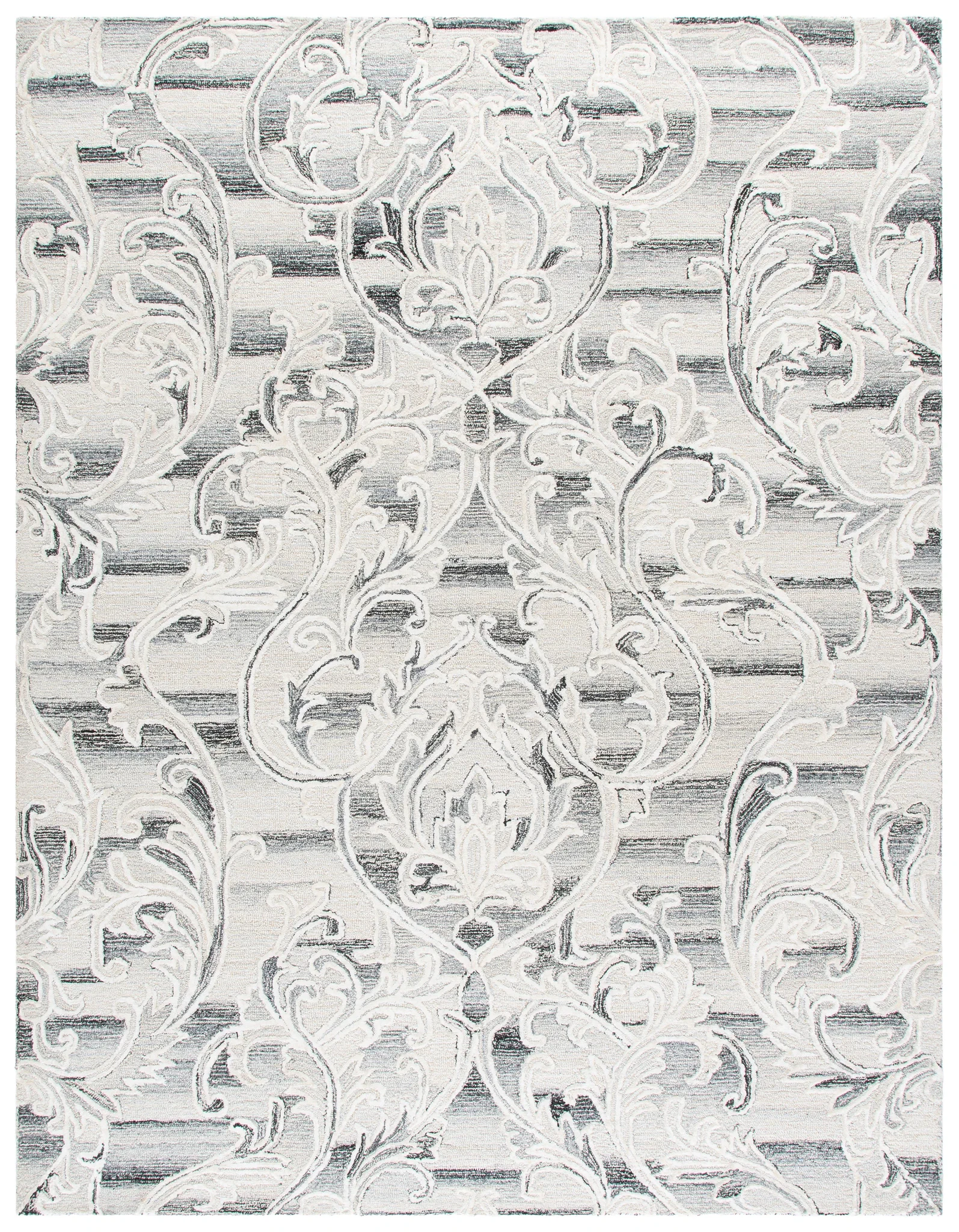 Metro Floral Scroll Hand-Tufted Wool Rug in Gray / Ivory