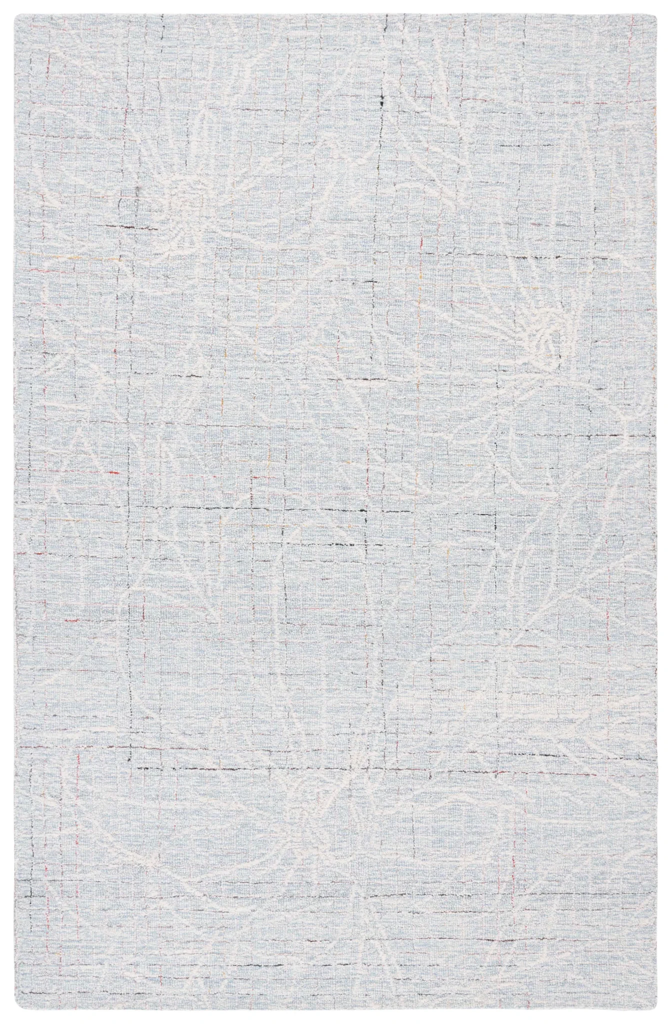Metro Botanical Grid Hand-Tufted Wool Rug in Blue / Ivory
