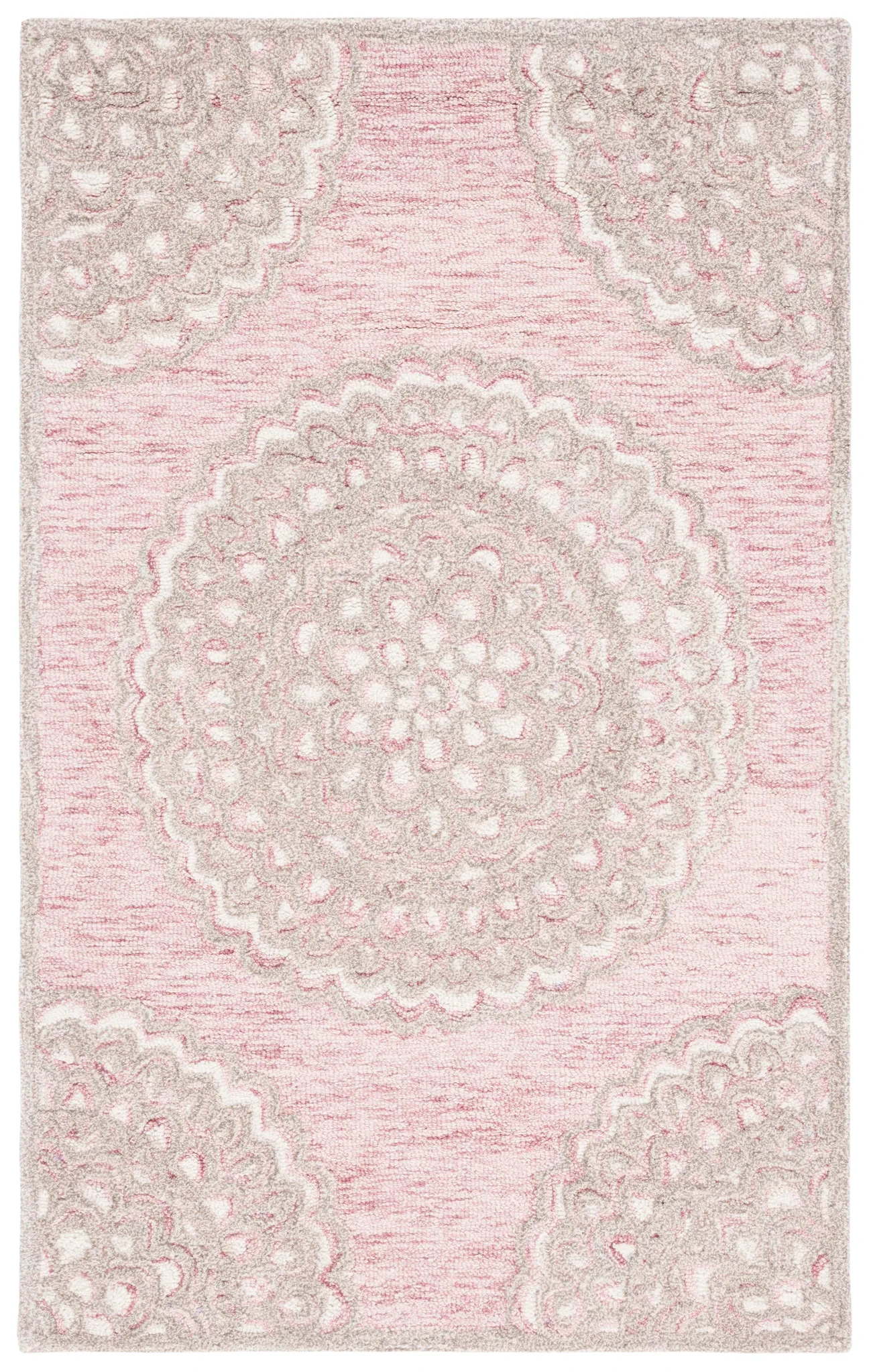 Metro Scalloped Medallion Hand-Tufted Wool Rug in Dark Pink / Ivory