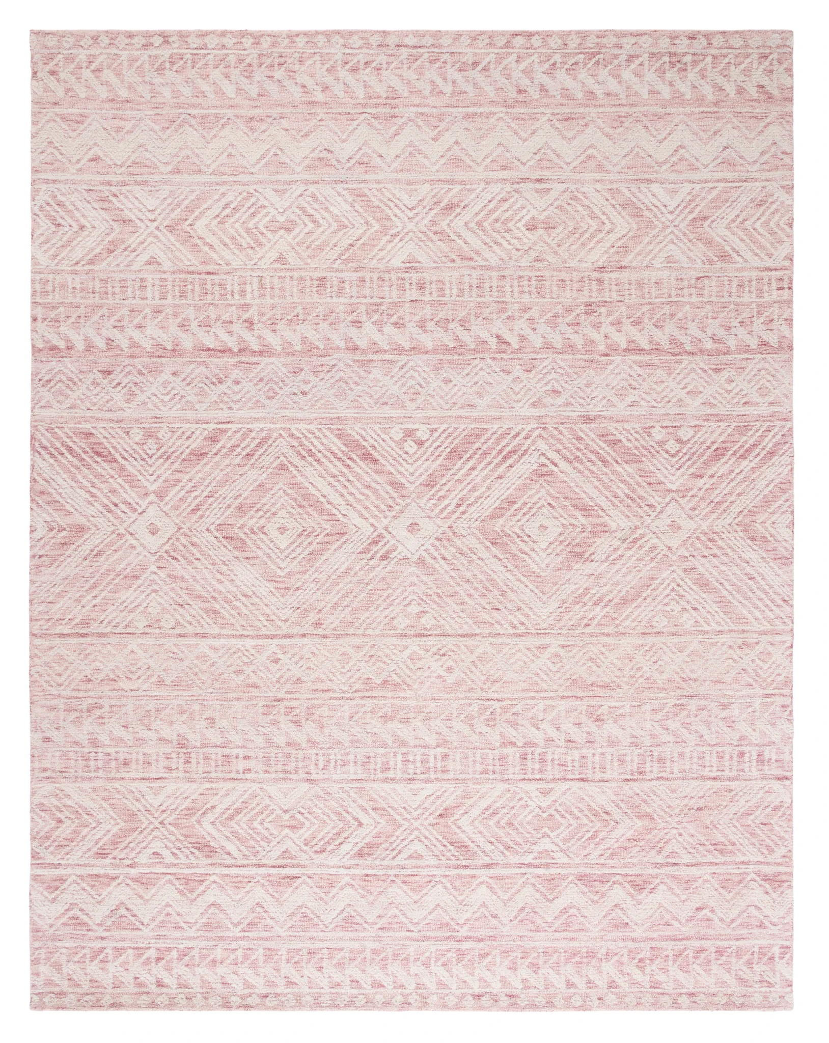 Metro Tribal Banded Hand-Tufted Wool Rug in Dark Pink / Ivory