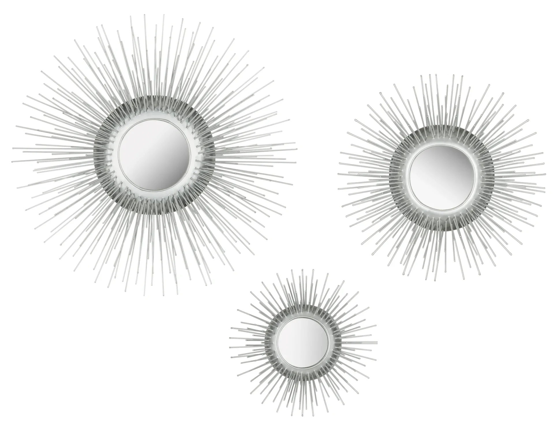 Sunburst Triptych Mirror Set (Set of 3) in Silver