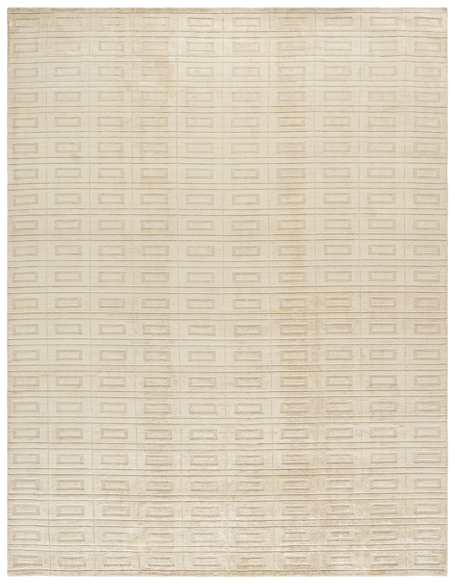 Mirage Rectangle Grid Hand-Loomed Rug in Champagne