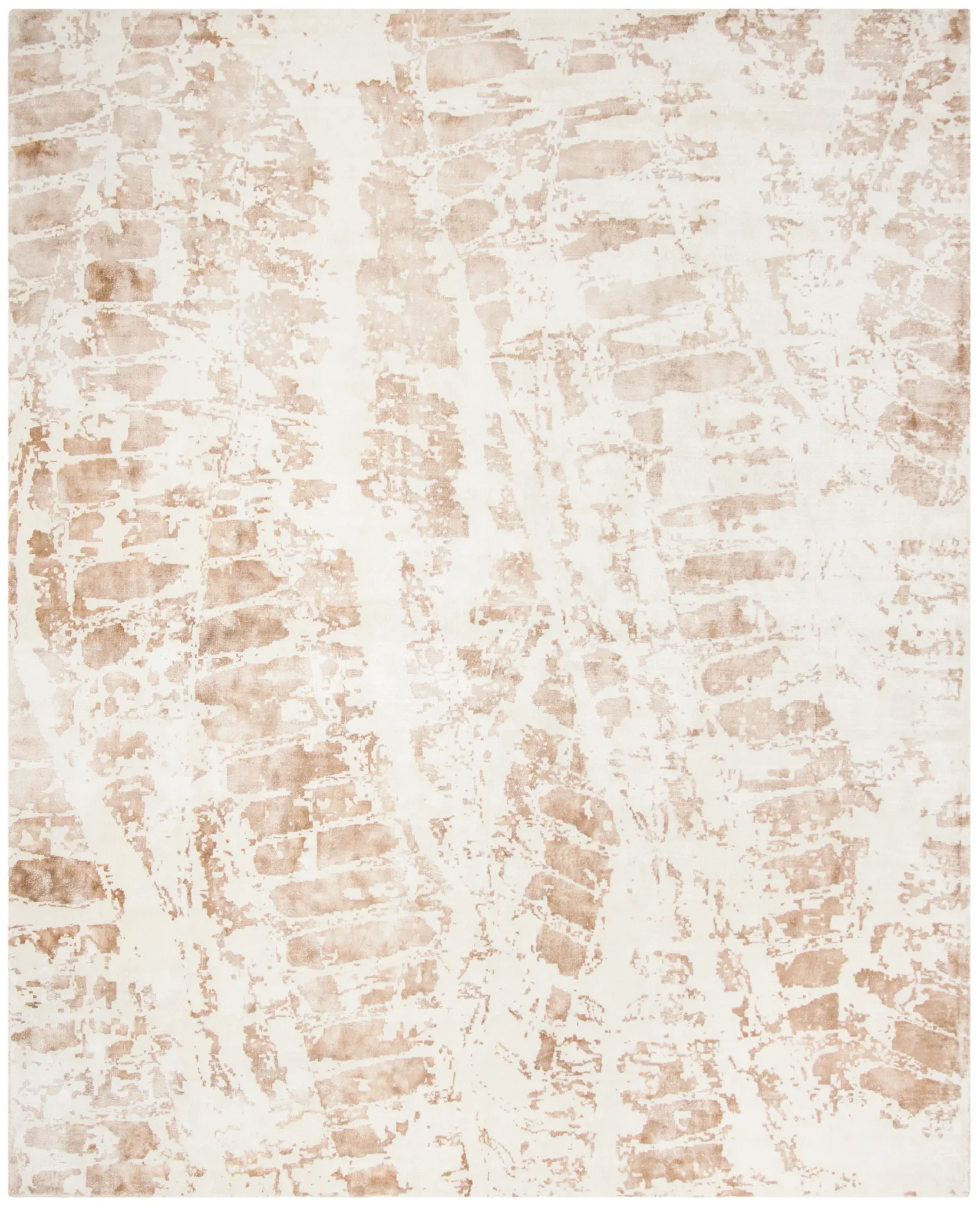 Mirage Abstract Bark Hand-Loomed Viscose Rug in Ivory / Brown