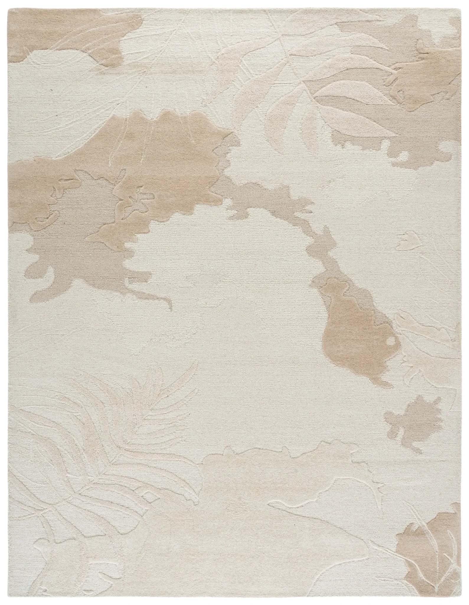 Mykonos Tropical Leaf Hand-Tufted Wool Rug in Ivory / Beige