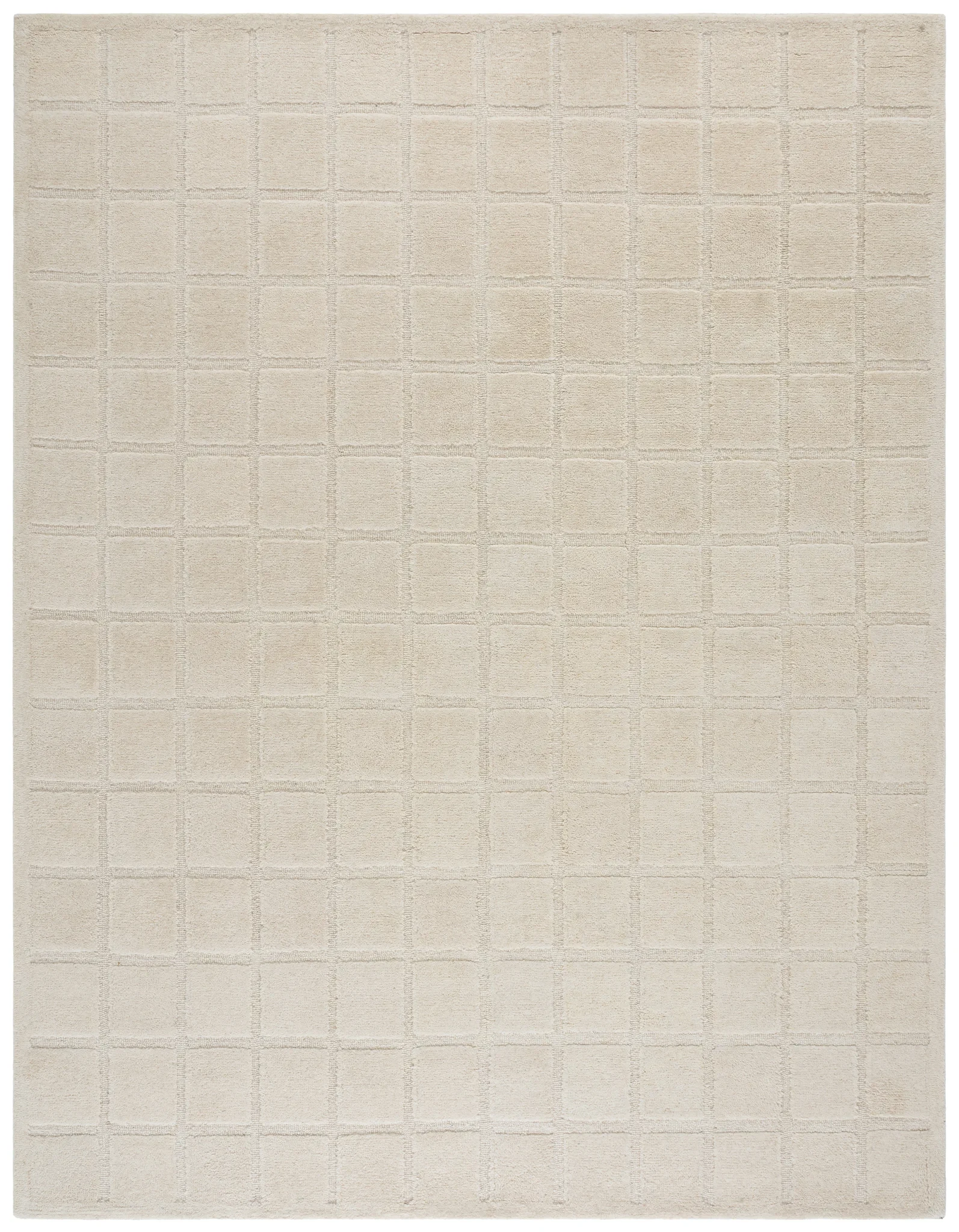 Mykonos Large-Scale Grid Hand-Tufted Wool Rug in Ivory