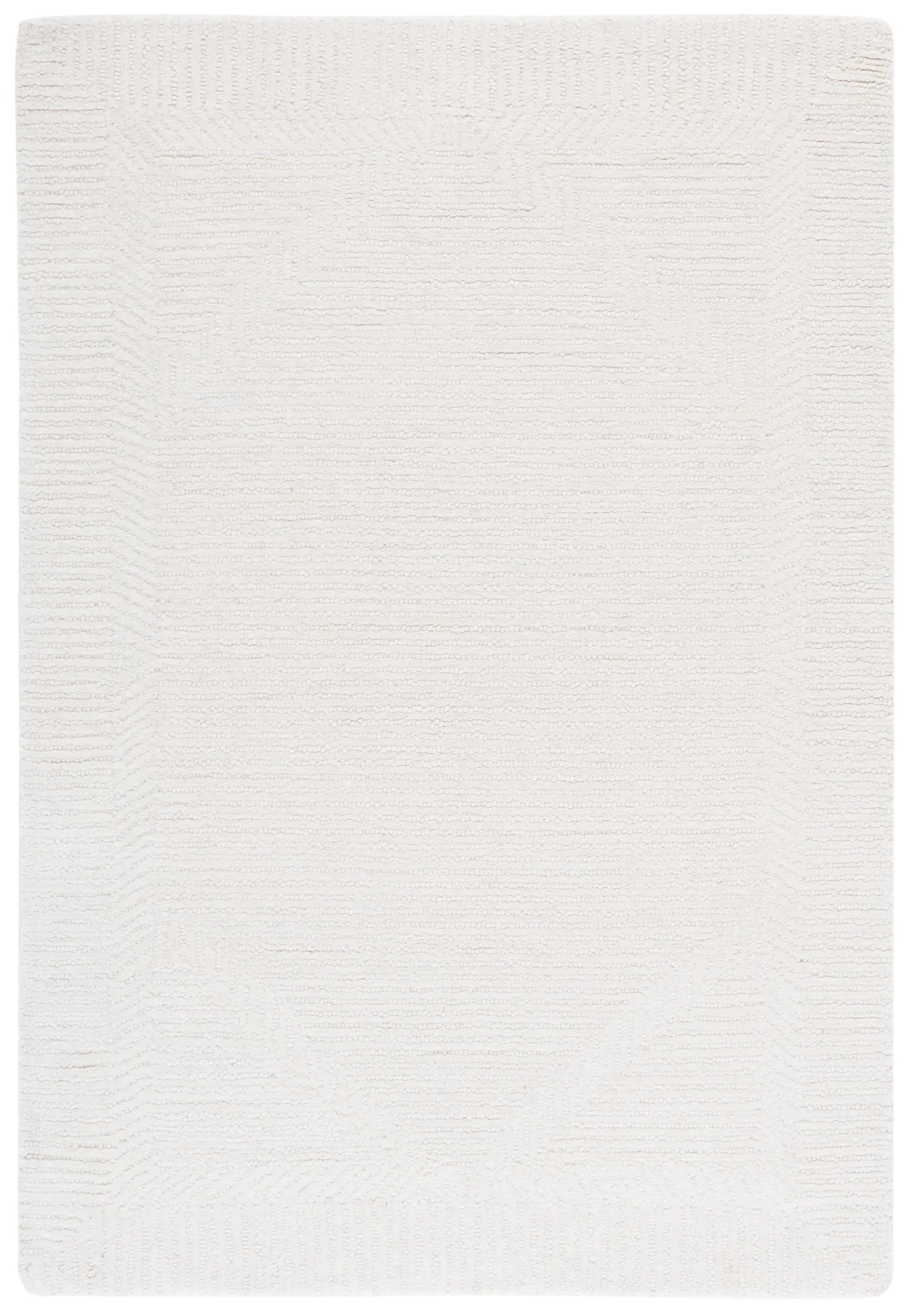 Mykonos Stepped Border Hand-Tufted Wool Rug in Ivory