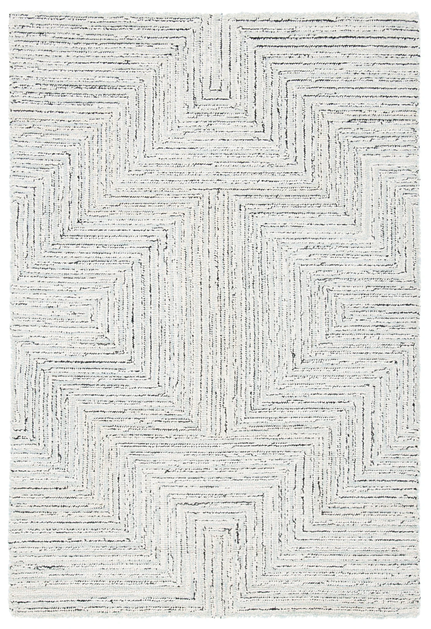 Micro-Loop Concentric Maze Hand-Tufted Wool Rug in Light Gray / Ivory