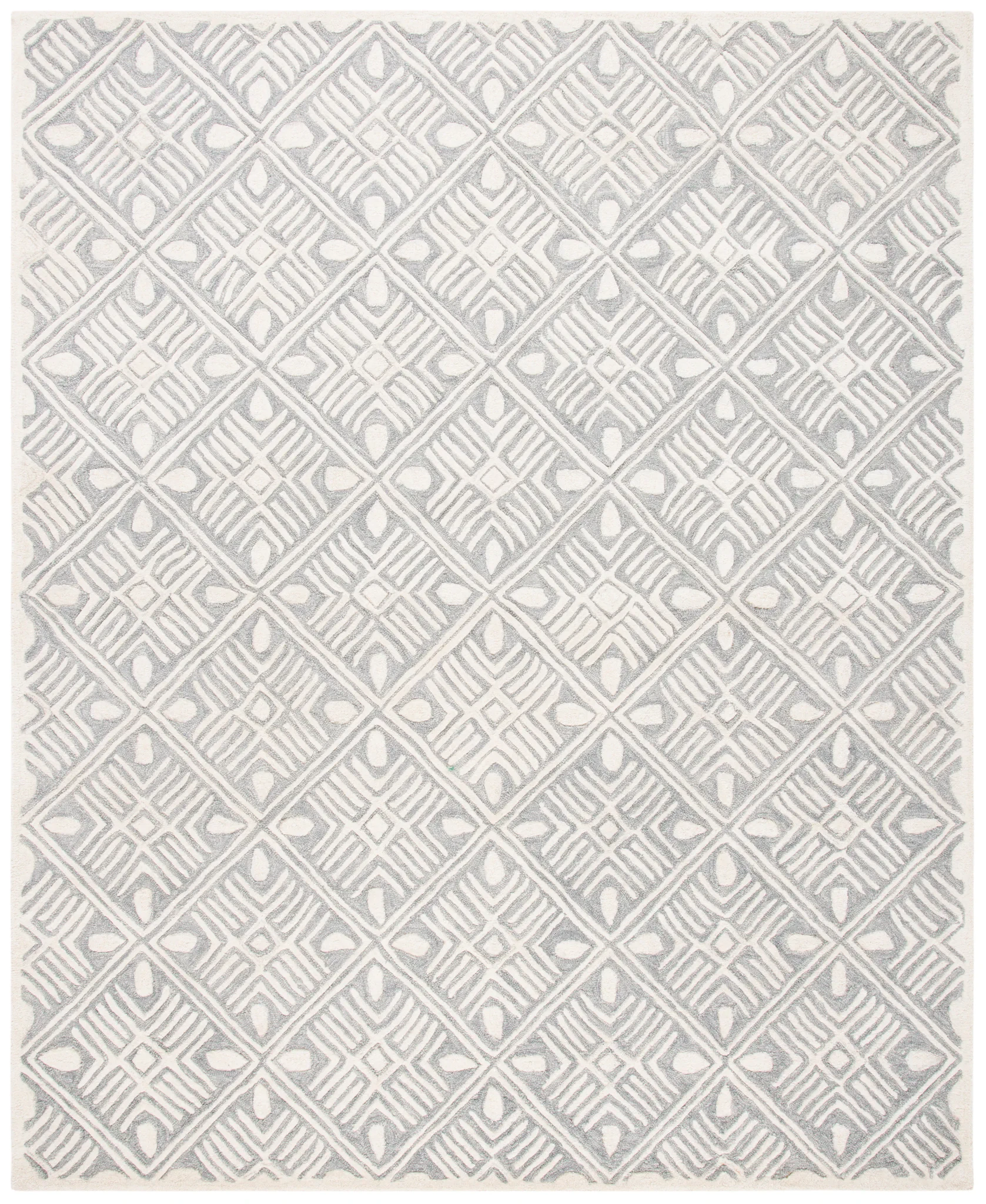 Micro-Loop Diamond Grid Hand-Tufted Wool Rug in Gray / Ivory