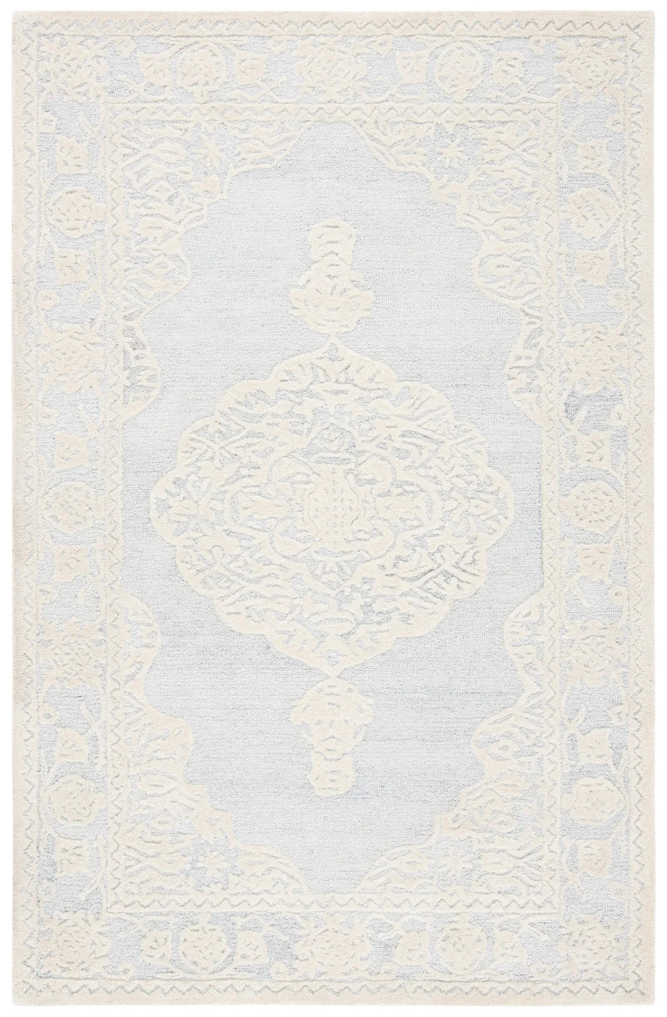 Micro-Loop Medallion Hand-Tufted Wool Rug in Ivory / Gray