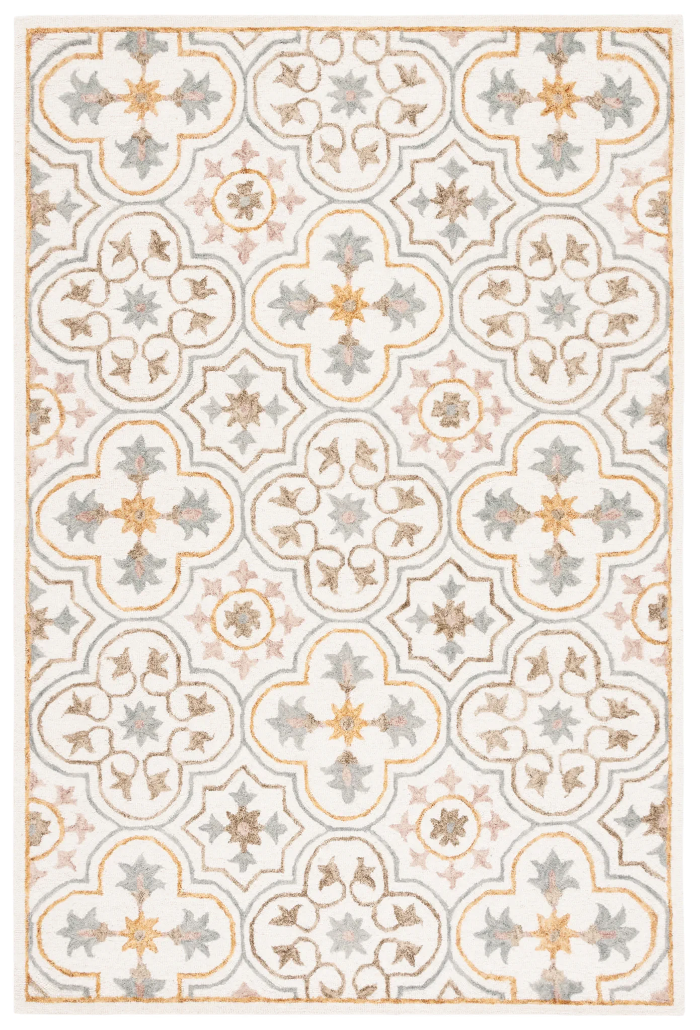 Micro-Loop Star Tile Hand-Tufted Wool Rug in Ivory / Gray