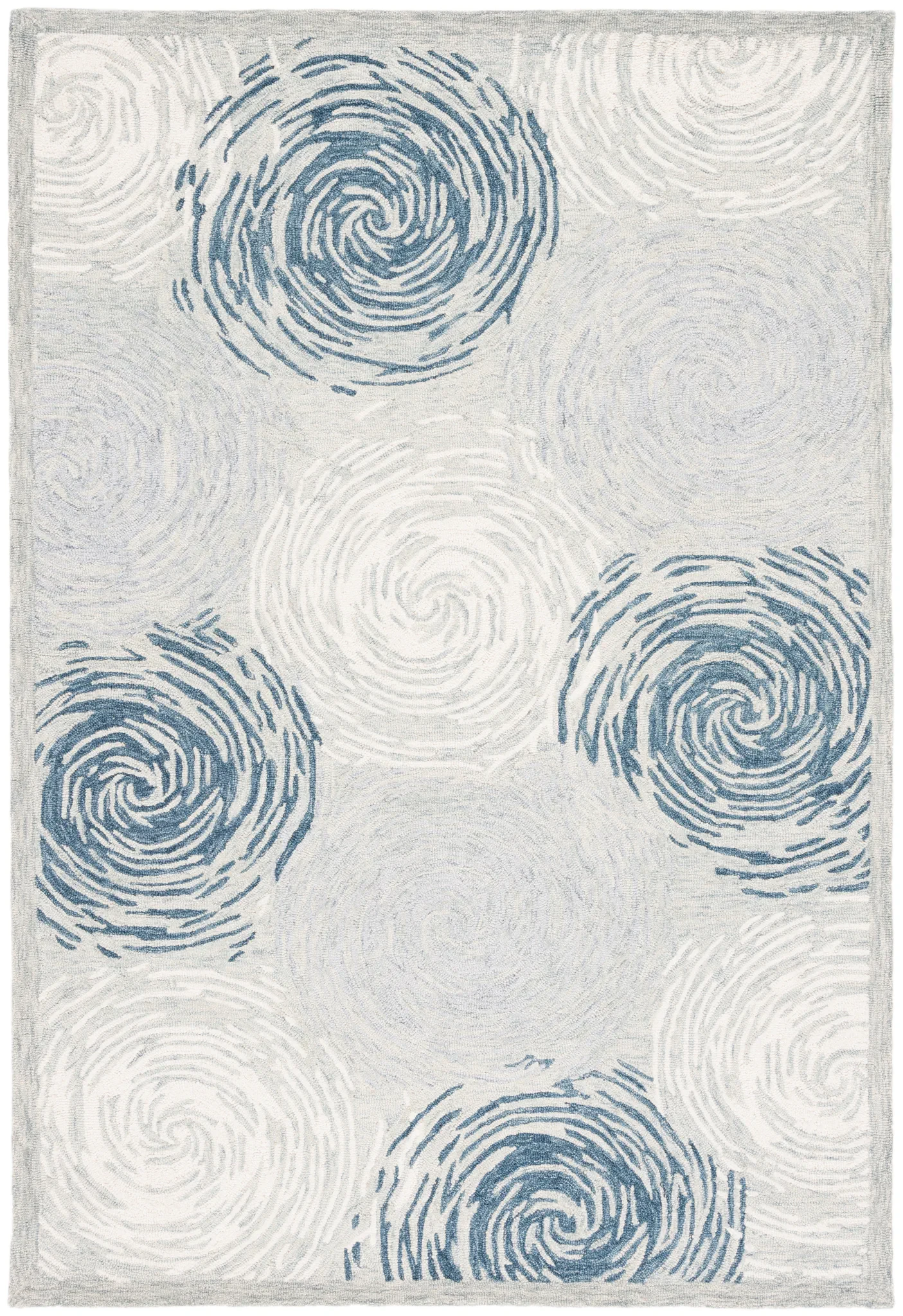Micro-Loop Swirling Circles Hand-Tufted Wool Rug in Gray / Ivory