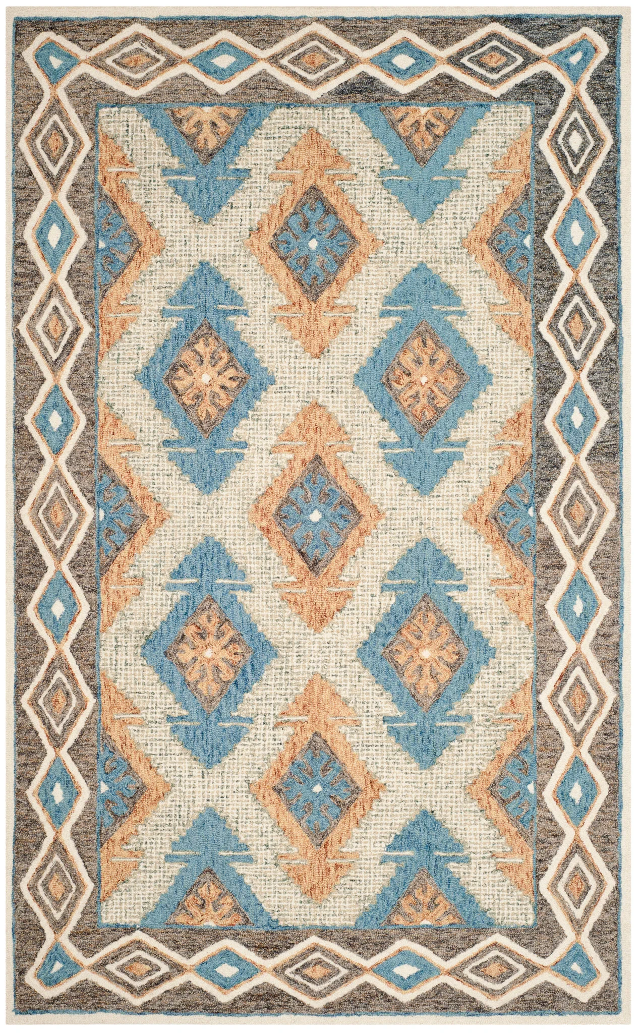 Micro-Loop Micro Loop Southwestern Diamond Hand-Tufted Wool Rug in Blue / Beige
