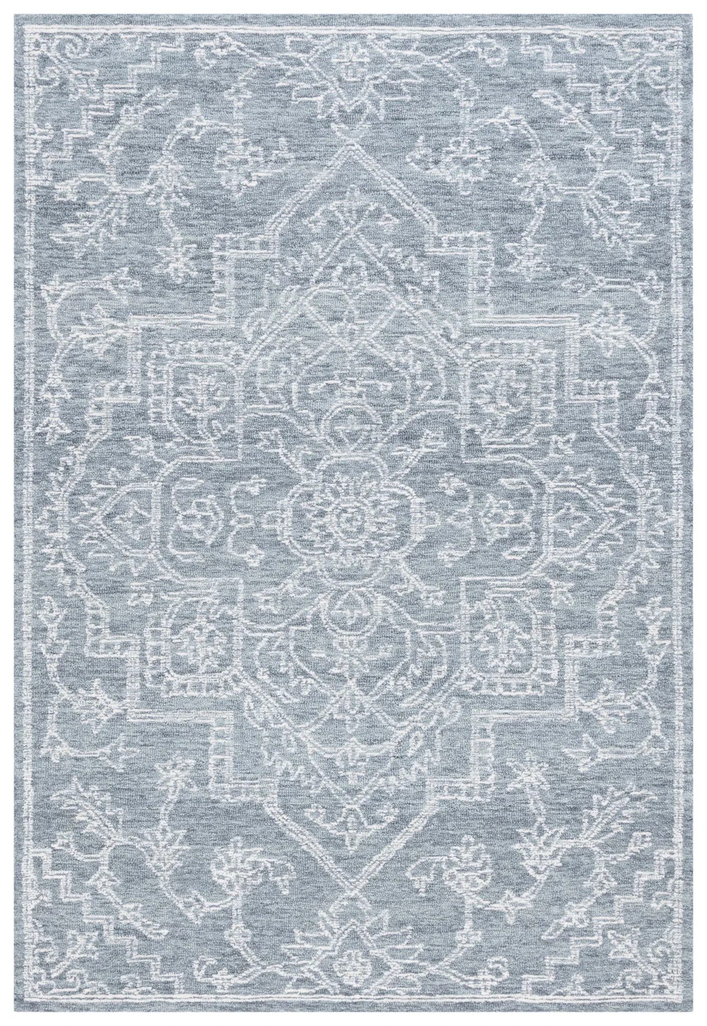 Micro-Loop Medallion Wool Rug in Gray / Ivory