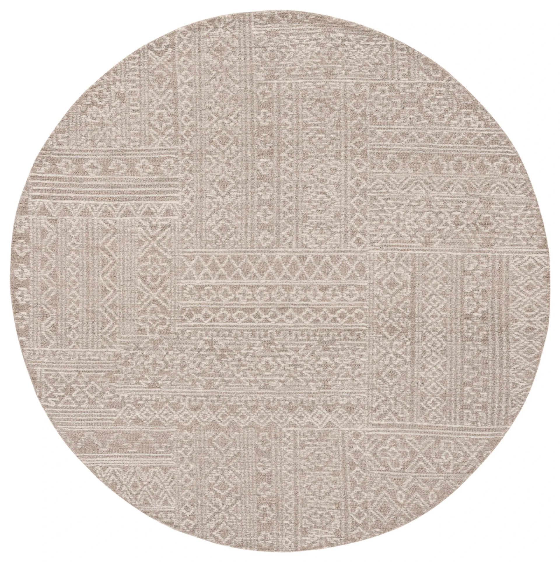 Micro-Loop Patchwork Geometric Hand-Tufted Wool Rug in Beige / Ivory