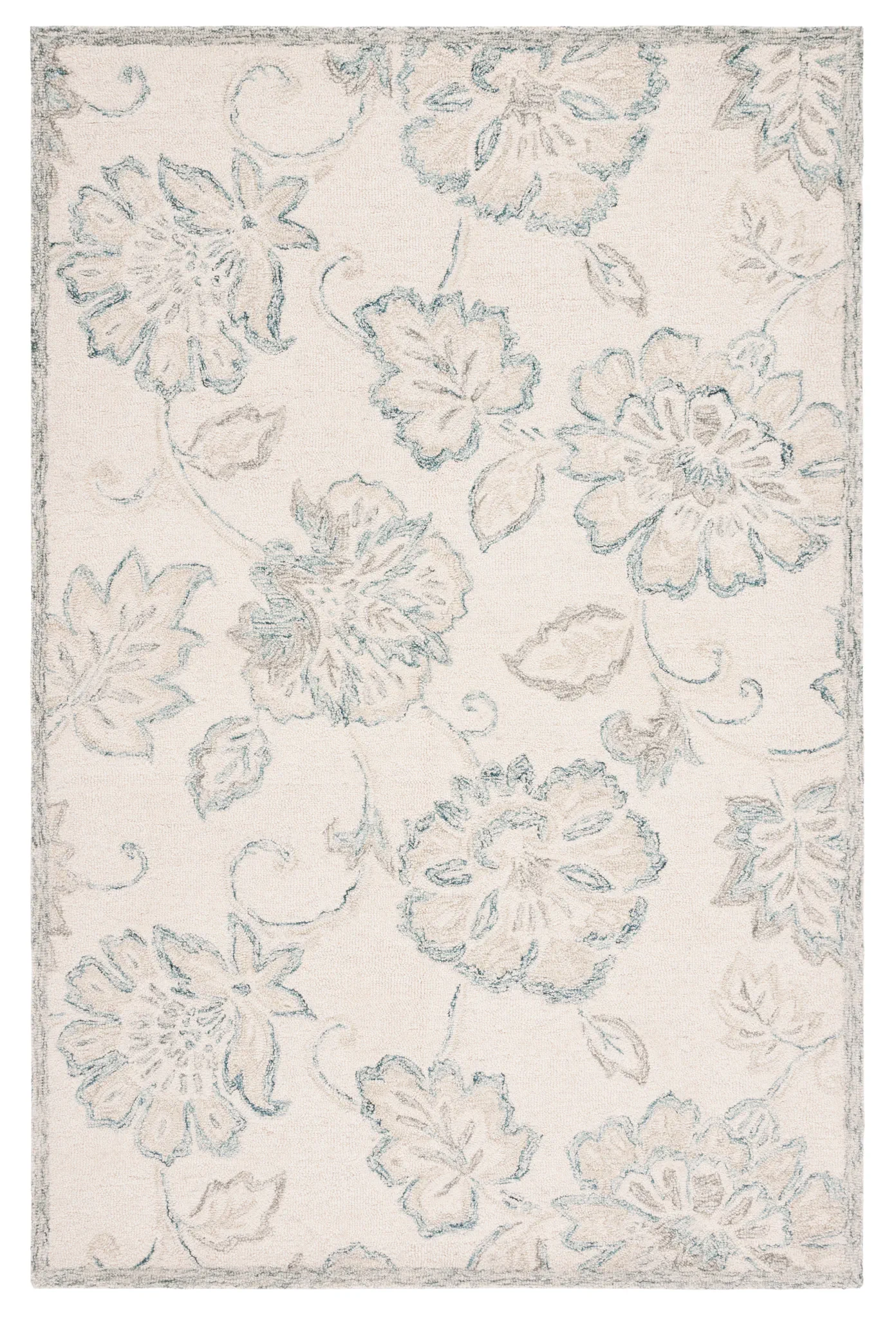 Micro-Loop Floral Hand-Tufted Wool Rug in Ivory / Blue