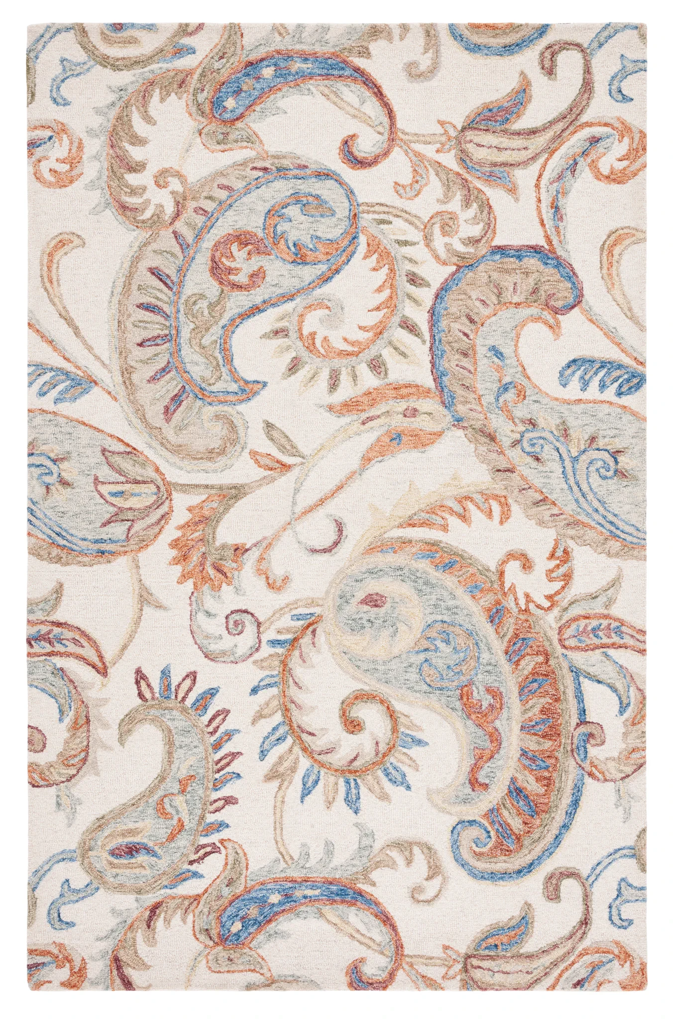 Micro-Loop Paisley Hand-Tufted Wool Rug in Ivory / Rust