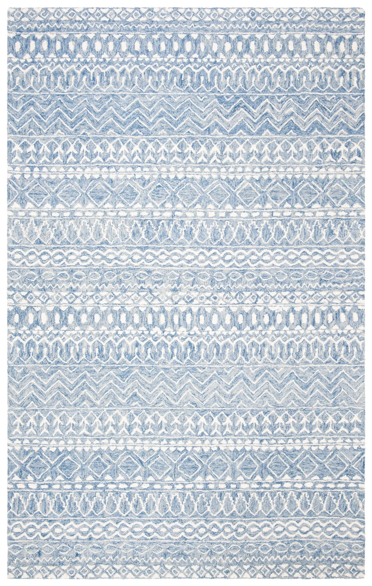Micro-Loop Micro Loop Banded Geometric Hand-Tufted Wool Rug in Blue / Ivory
