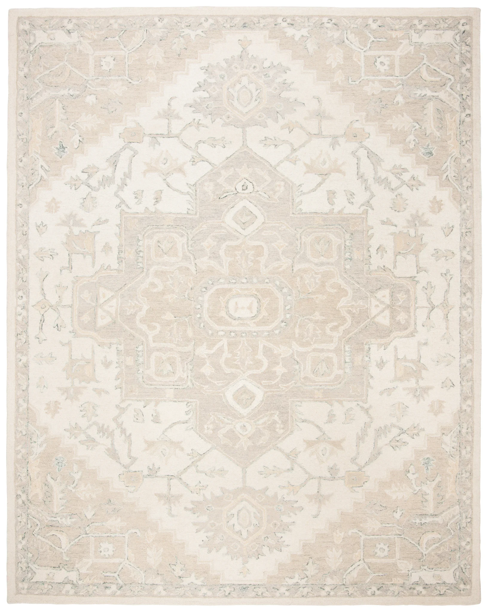 Micro-Loop Micro Loop Stepped Medallion Hand-Tufted Wool Rug in Ivory / Beige