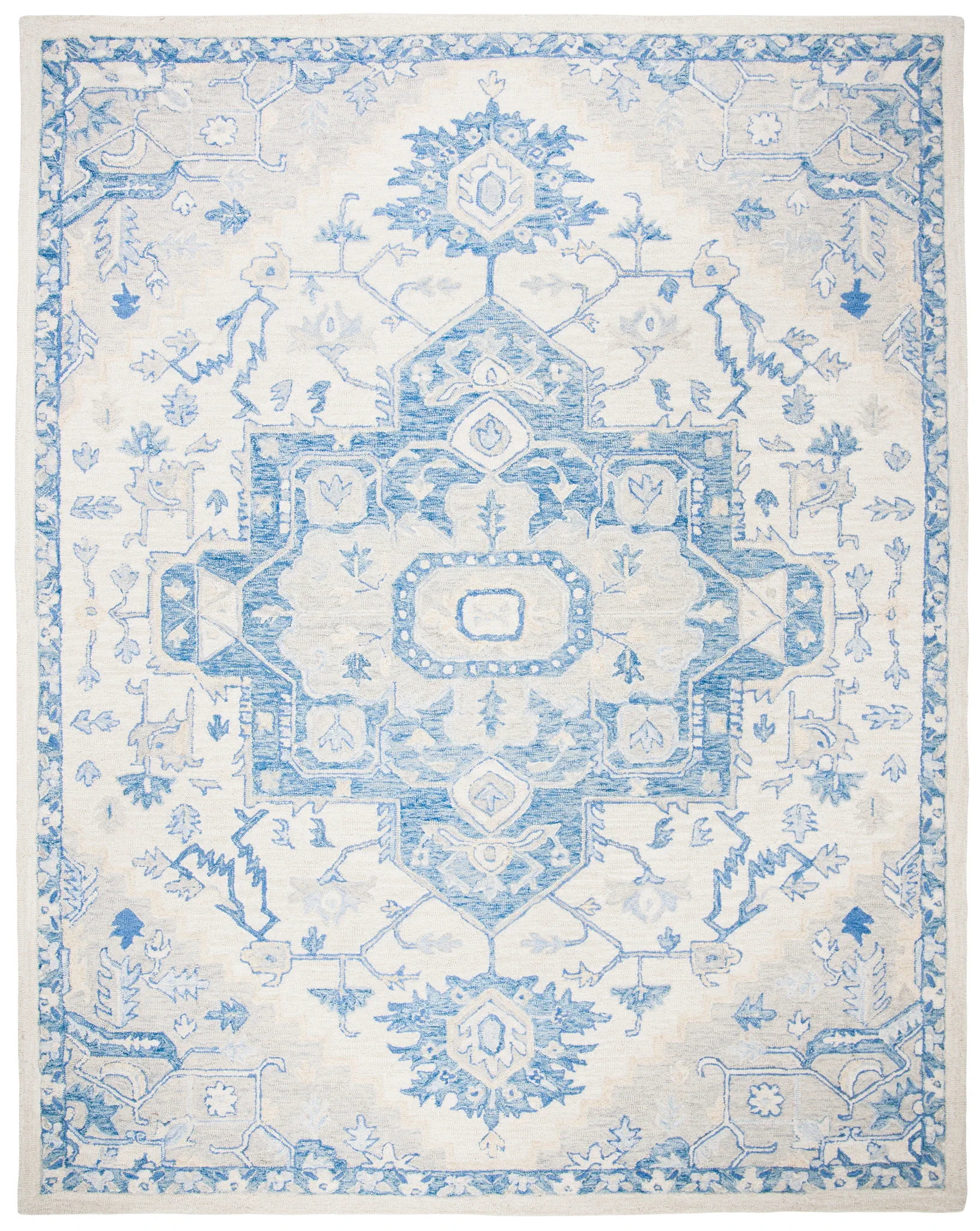 Micro-Loop Micro Loop Stepped Medallion Hand-Tufted Wool Rug in Ivory / Blue