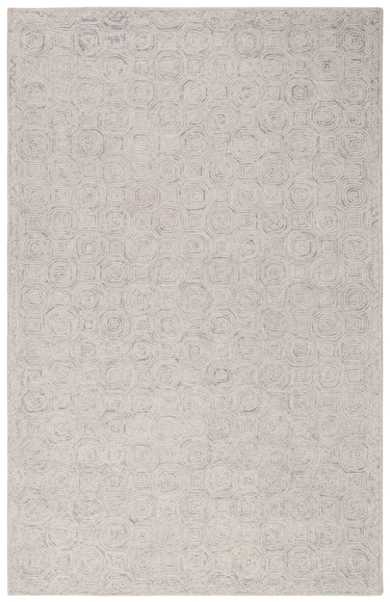 Micro-Loop Concentric Square Hand-Tufted Wool Rug in Silver / Gray