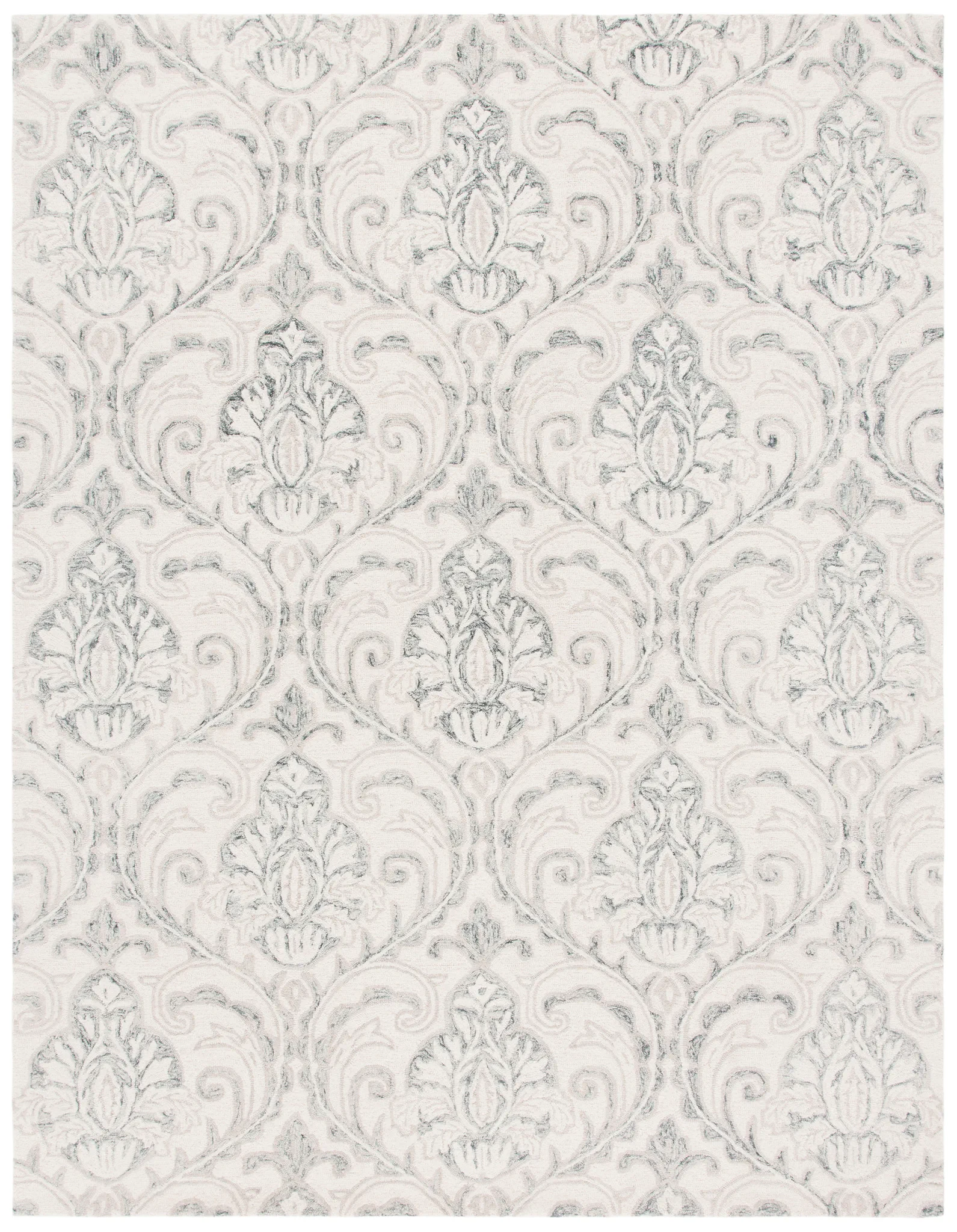 Micro-Loop Damask Hand-Tufted Wool Rug in Ivory / Gray