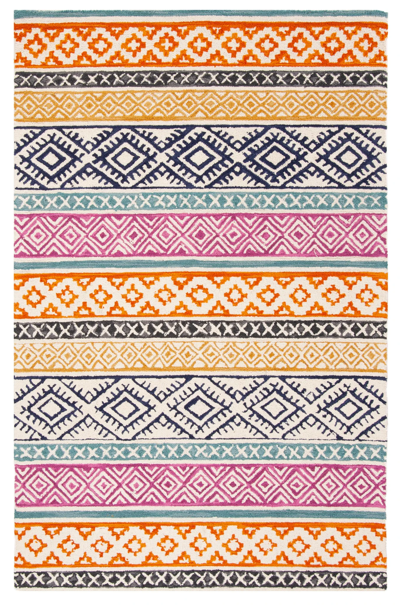 Micro-Loop Striped Tribal Hand-Tufted Wool Rug in Ivory / Rust