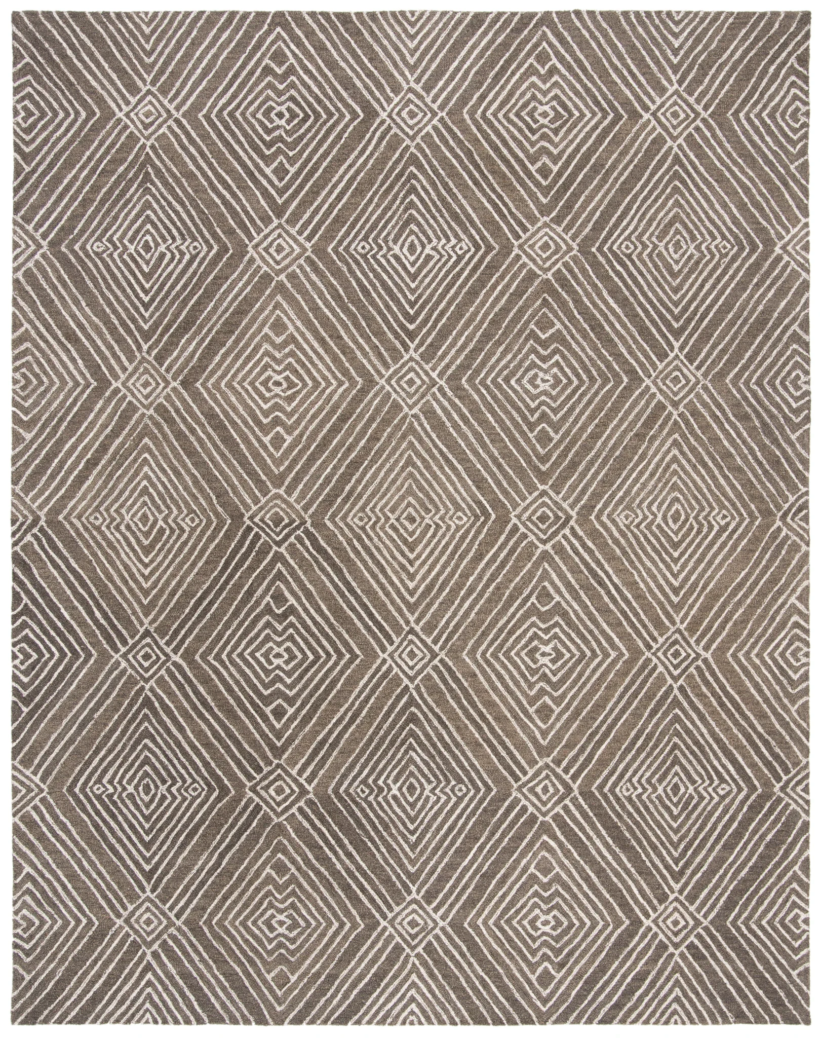 Micro-Loop Diamond Maze Trellis Hand-Tufted Wool Rug in Dark Gray / Ivory