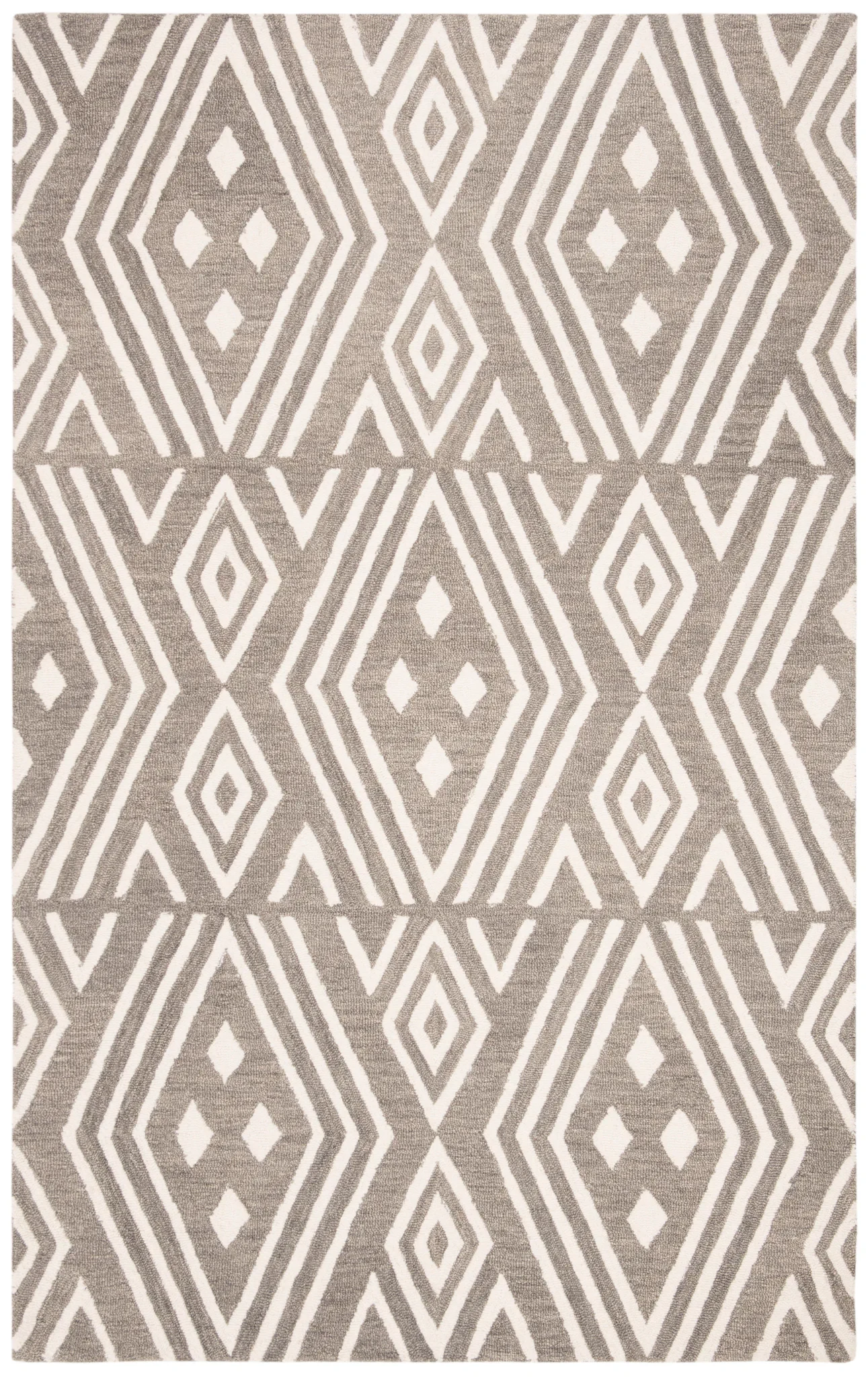 Micro-Loop Nested Diamond Hand-Tufted Wool Rug in Gray / Ivory