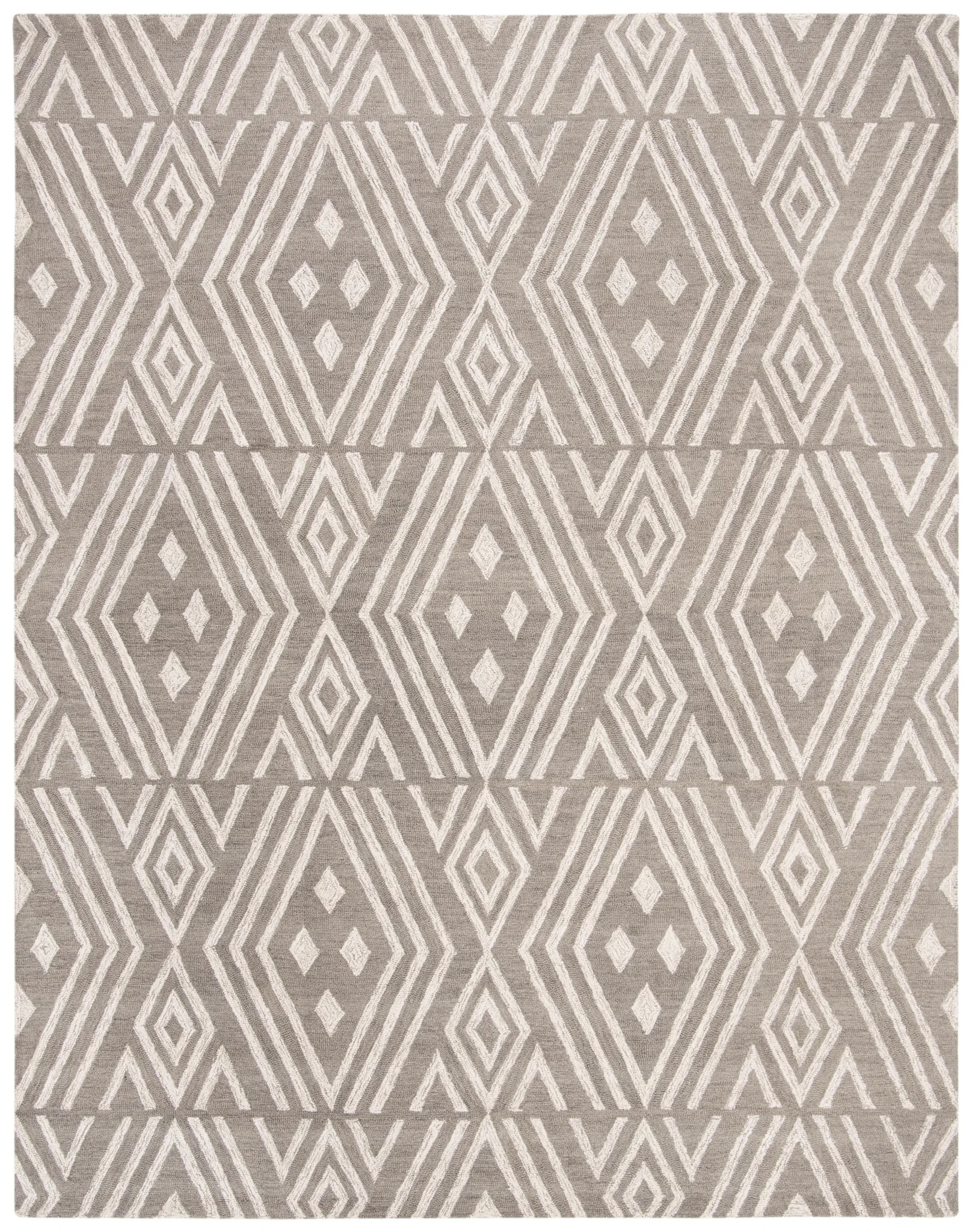 Micro-Loop Nested Diamond Hand-Tufted Wool Rug in Gray / Ivory