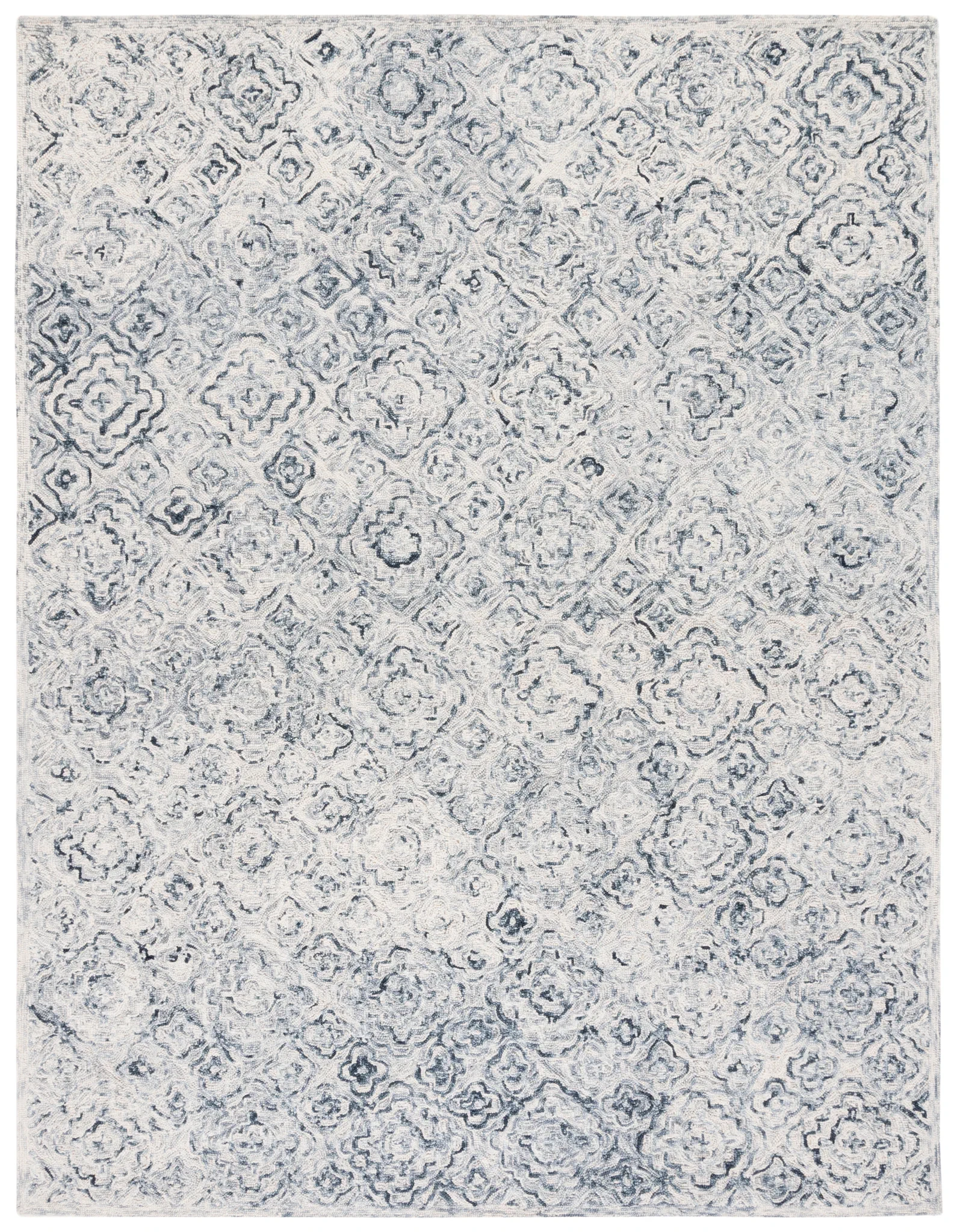 Micro-Loop Tile Lattice Hand-Tufted Wool Rug in Gray / Beige