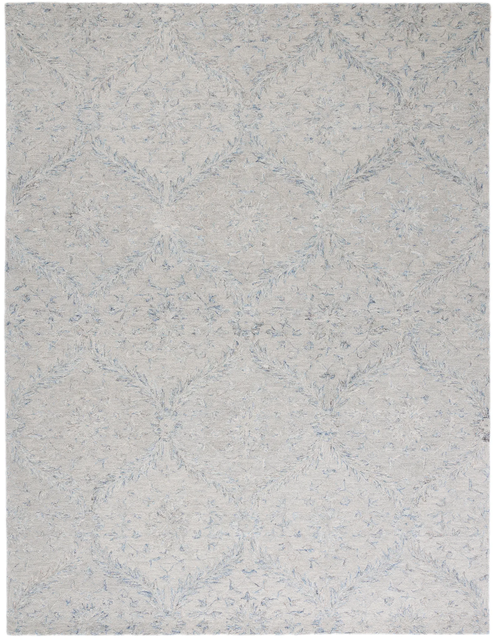 Micro-Loop Botanical Trellis Hand-Tufted Wool Rug in Gray / Blue
