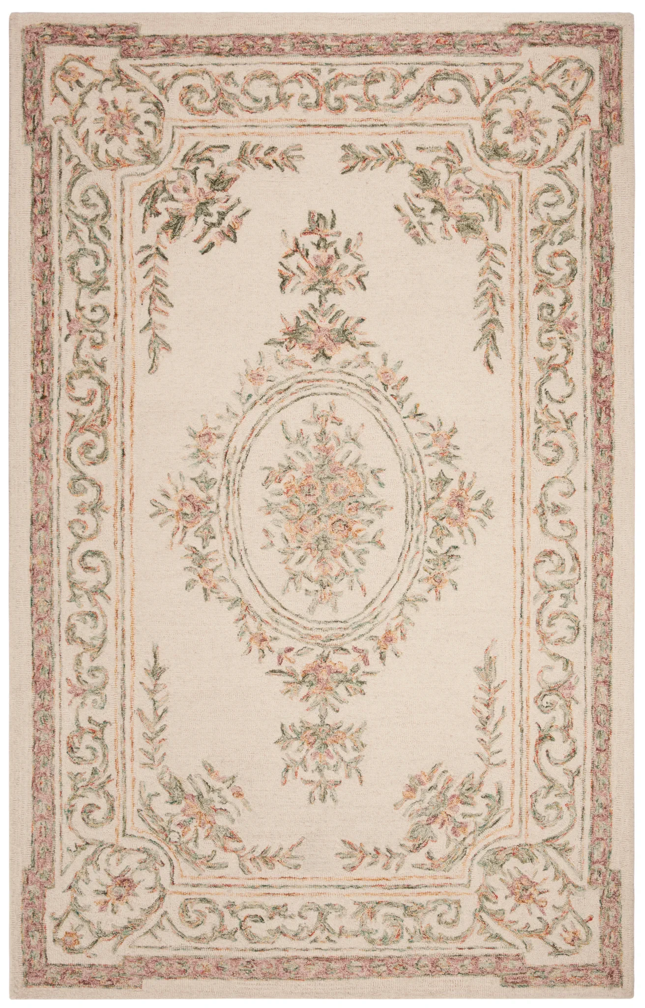 Micro-Loop Oval Medallion Hand-Tufted Wool Rug in Ivory / Fuchsia