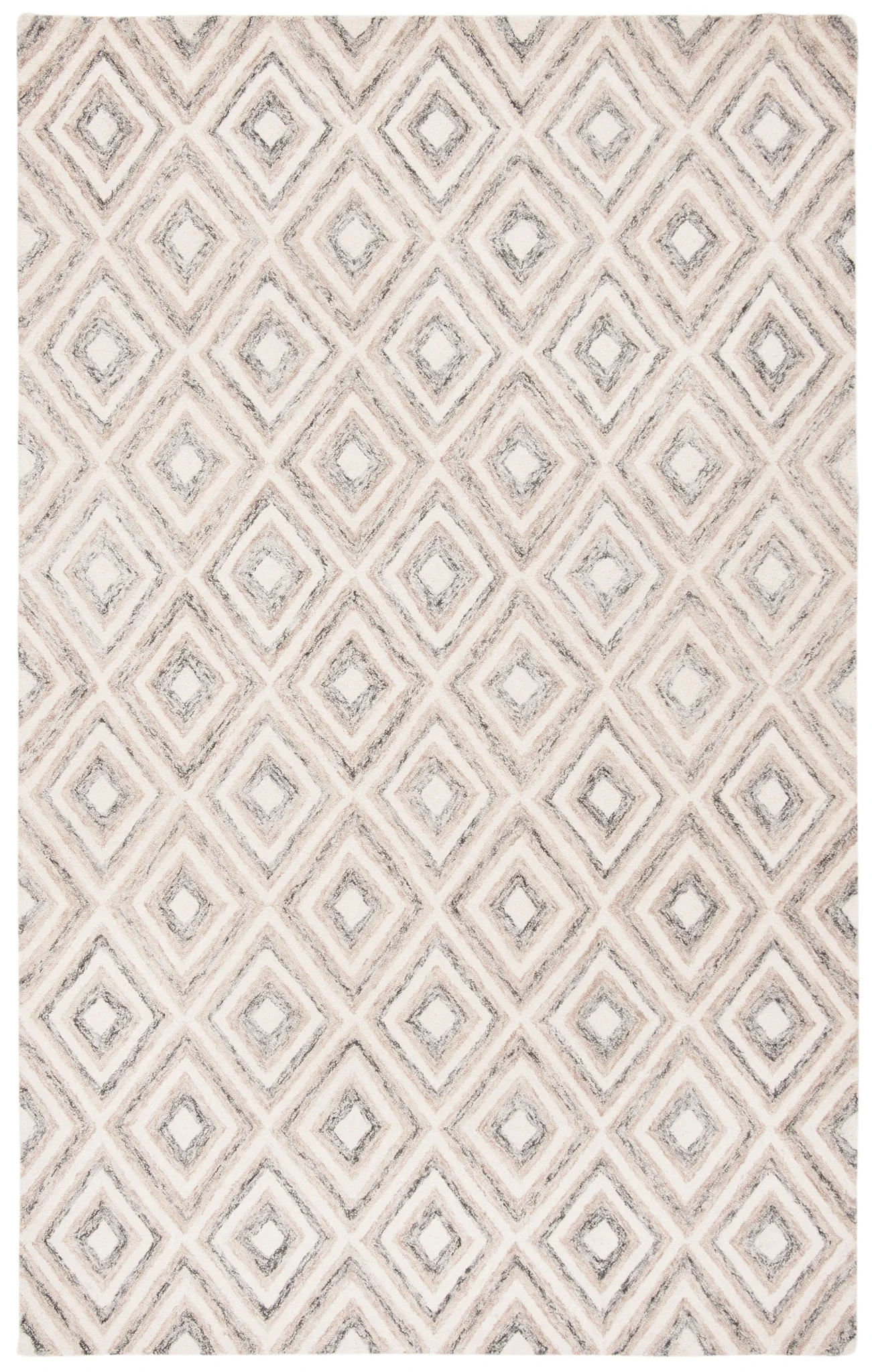Micro-Loop Allover Concentric Diamond Hand-Tufted Wool Rug in Gray / Ivory