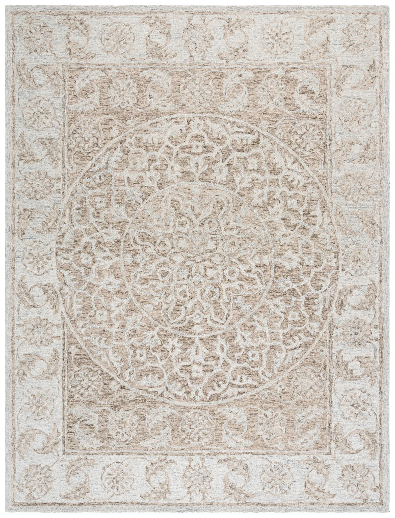 Micro-Loop Circular Medallion Hand-Tufted Wool Rug in Brown / Light Blue