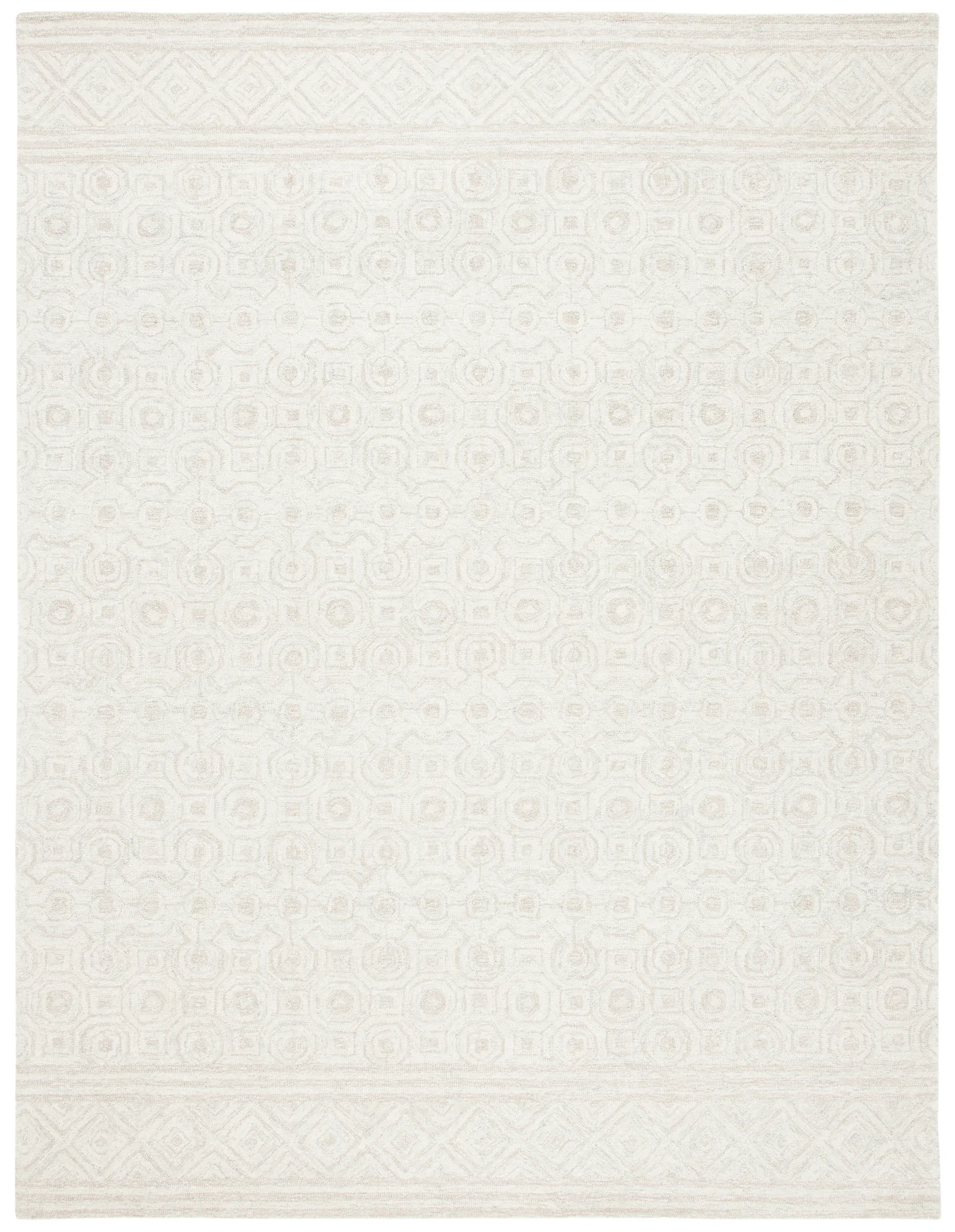Micro-Loop Geometric Tile Hand-Tufted Wool Rug in Ivory / Light Green