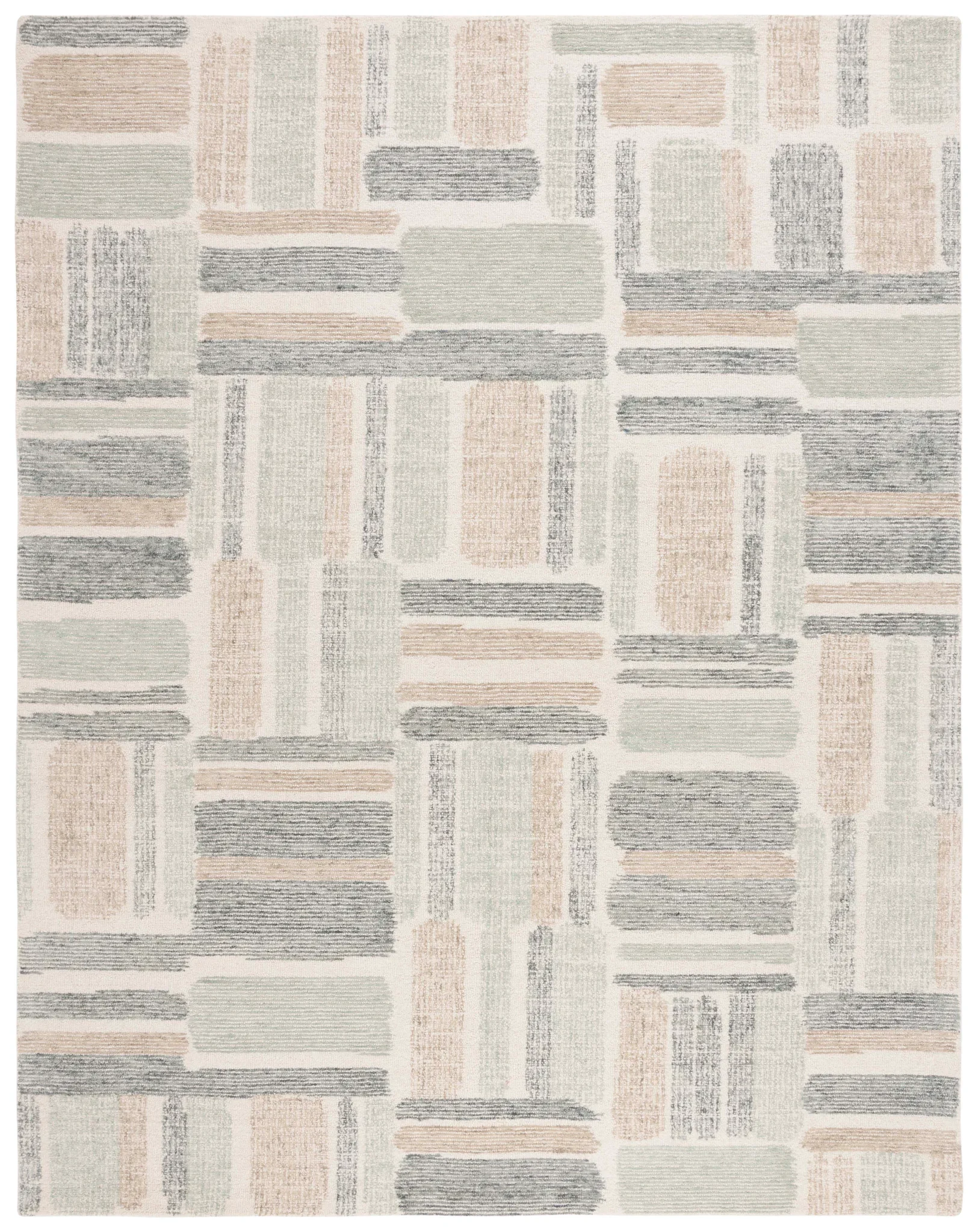 Micro-Loop Abstract Block Hand-Tufted Wool Rug in Ivory / Gray