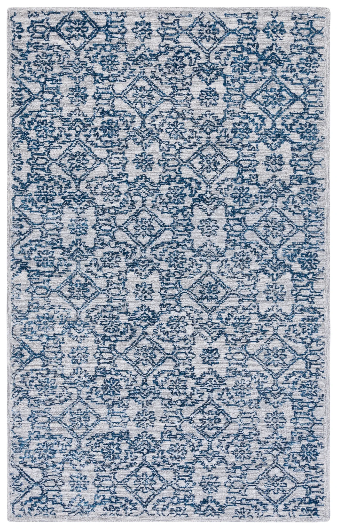 Micro-Loop Distressed Diamond Hand-Tufted Wool Rug in Blue