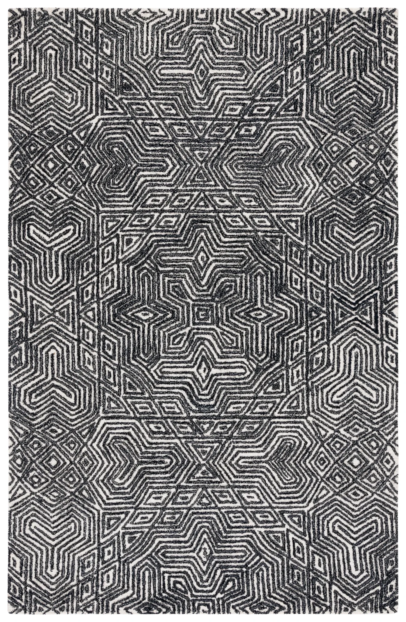 Micro-Loop Maze Hand-Tufted Wool Rug in Ivory / Black