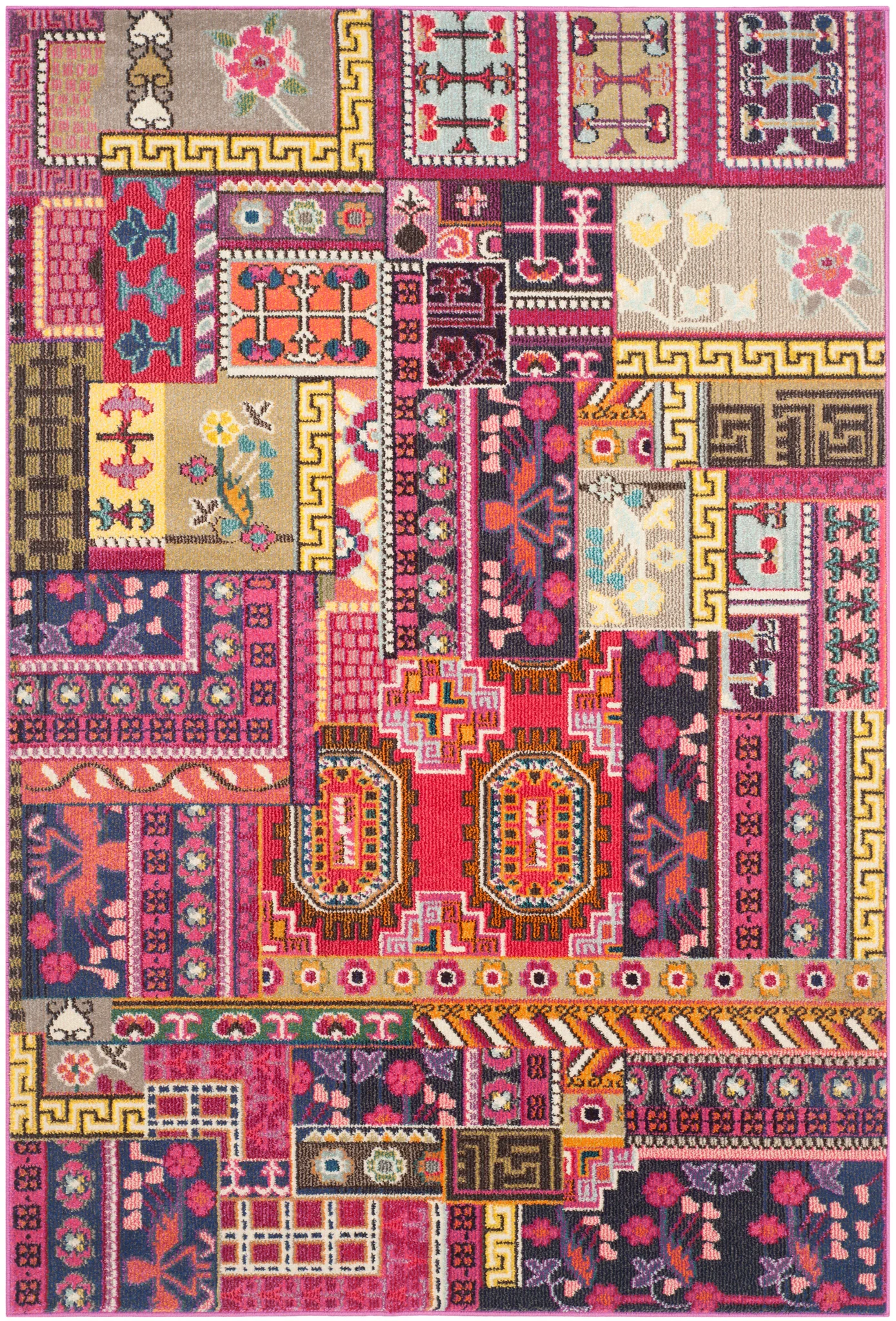 Monaco Patchwork Panel Rug in Pink / Multicolor