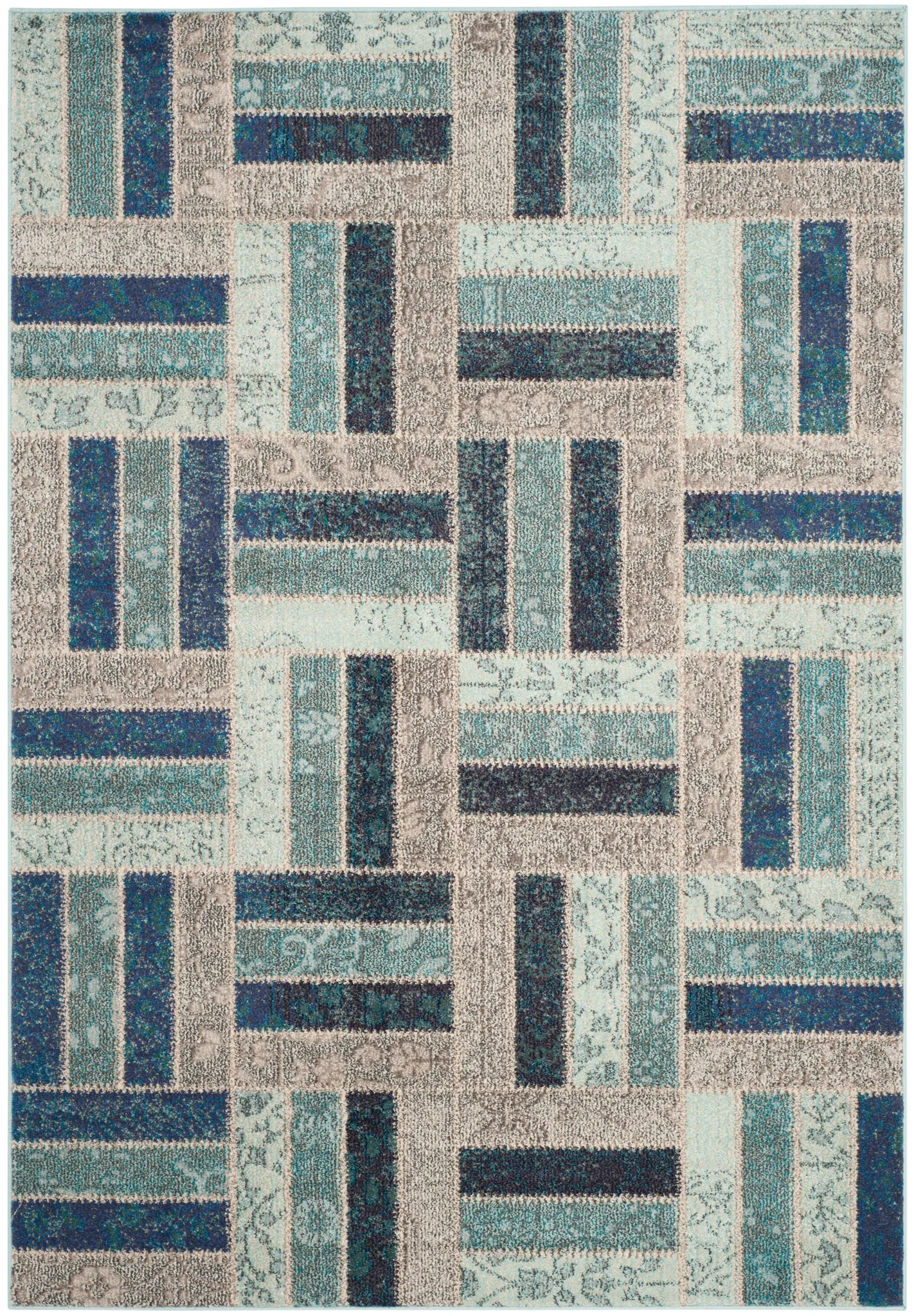 Monaco Patchwork Block Rug in Gray / Blue