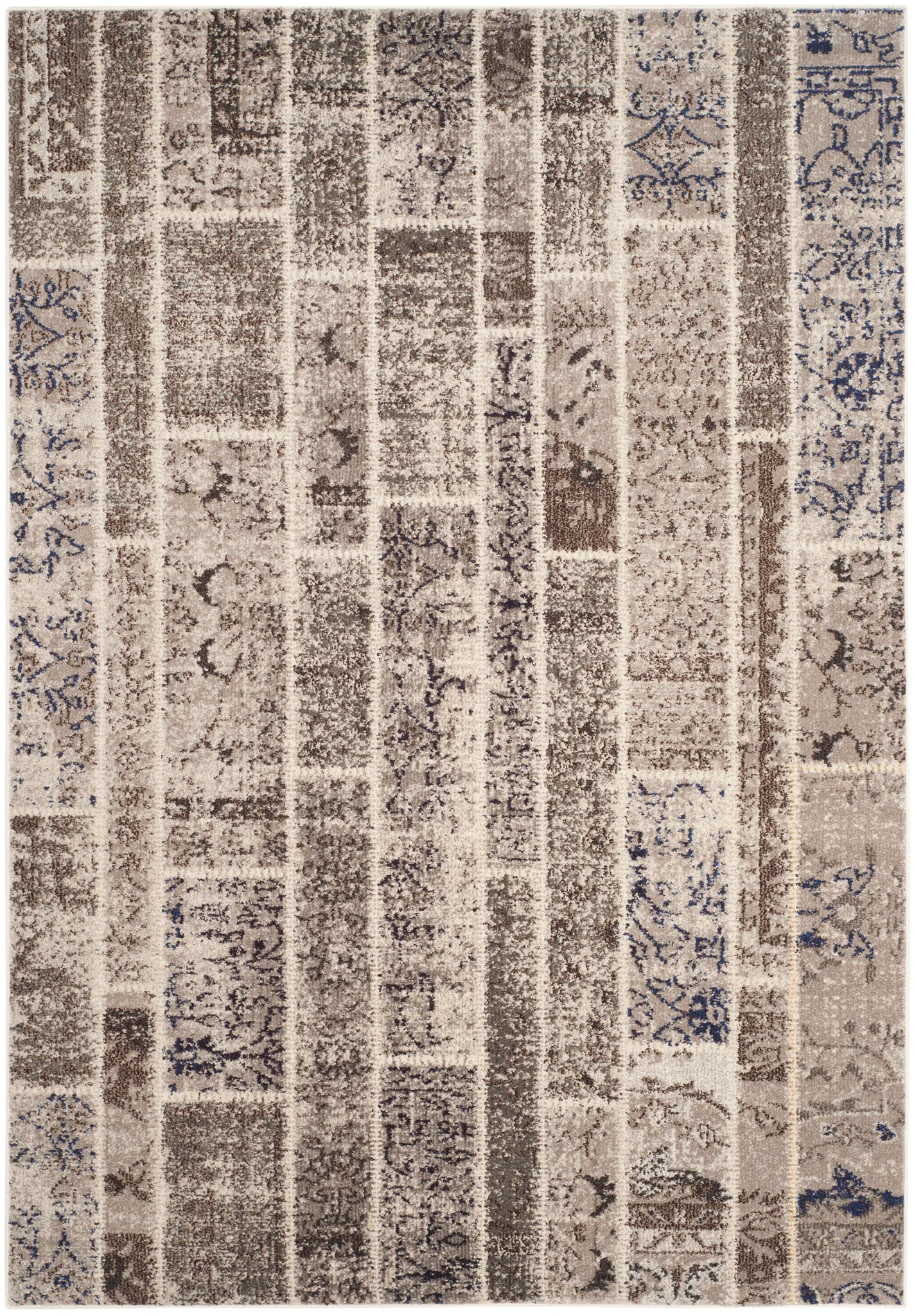Monaco Distressed Patchwork Rug in Beige / Multicolor