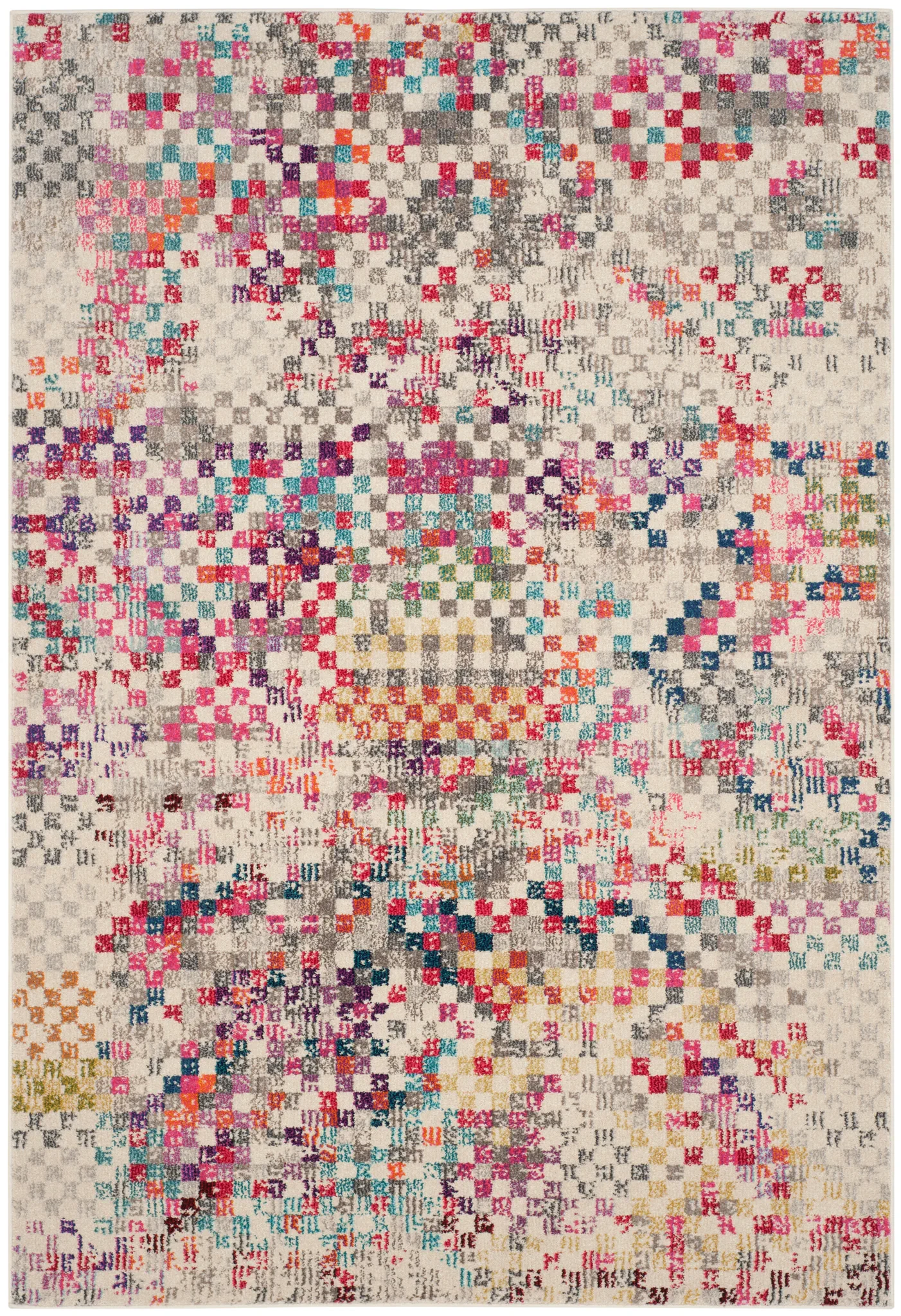 Monaco Checkered Grid Rug in Gray / Multicolor