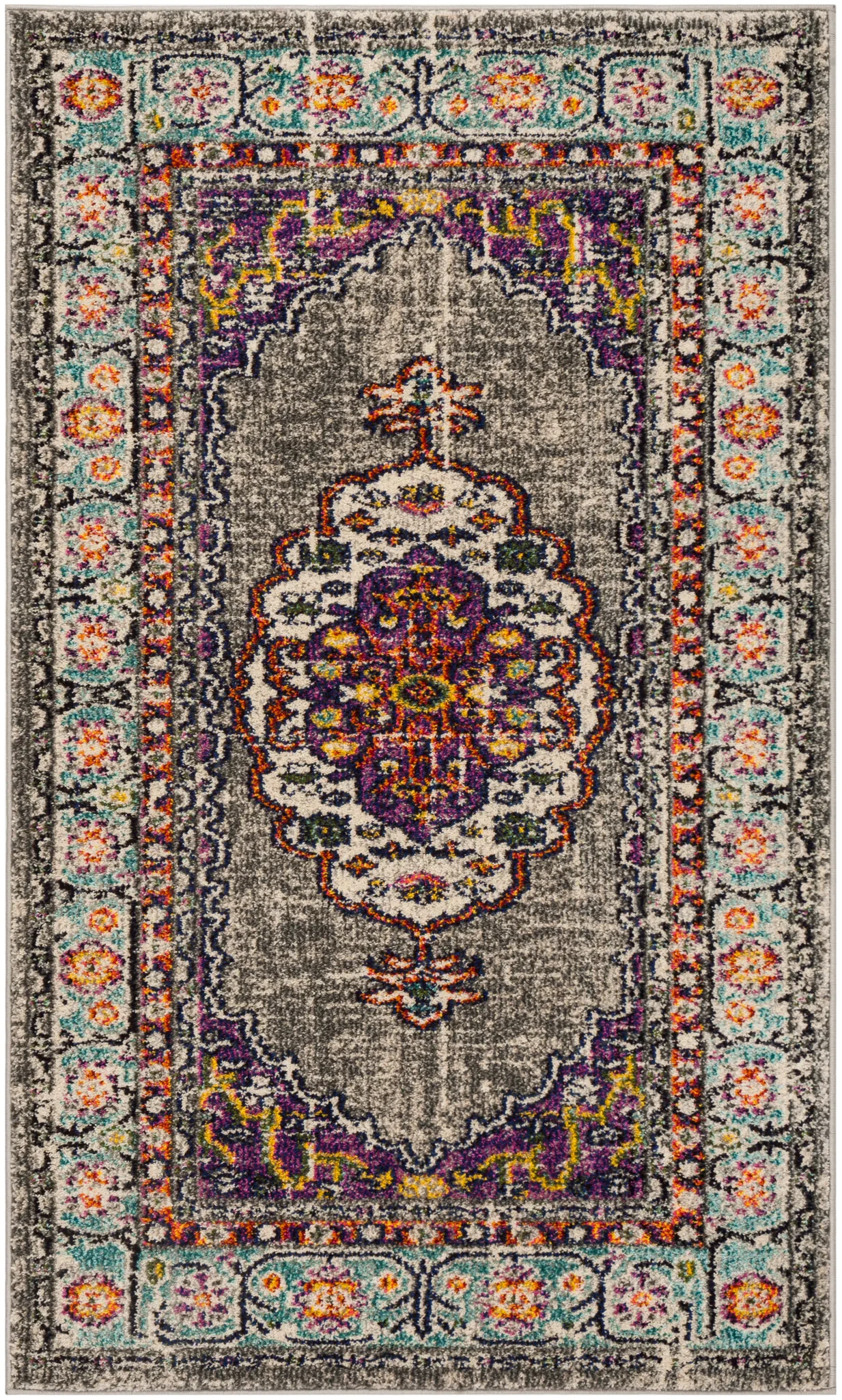 Monaco Medallion Bordered Rug in Violet / Light Blue